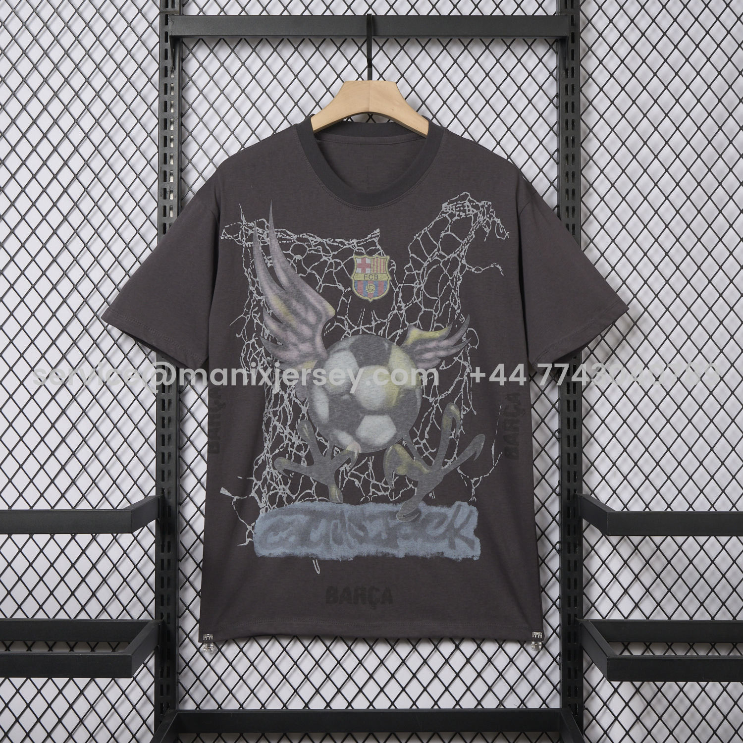 ManixJersey.com | Barcelona x Travis Scott 24-25 Football Eagle Pattern Dark Grey T-shirt -Customize Name, Number and Patch | Worldwide Shipping