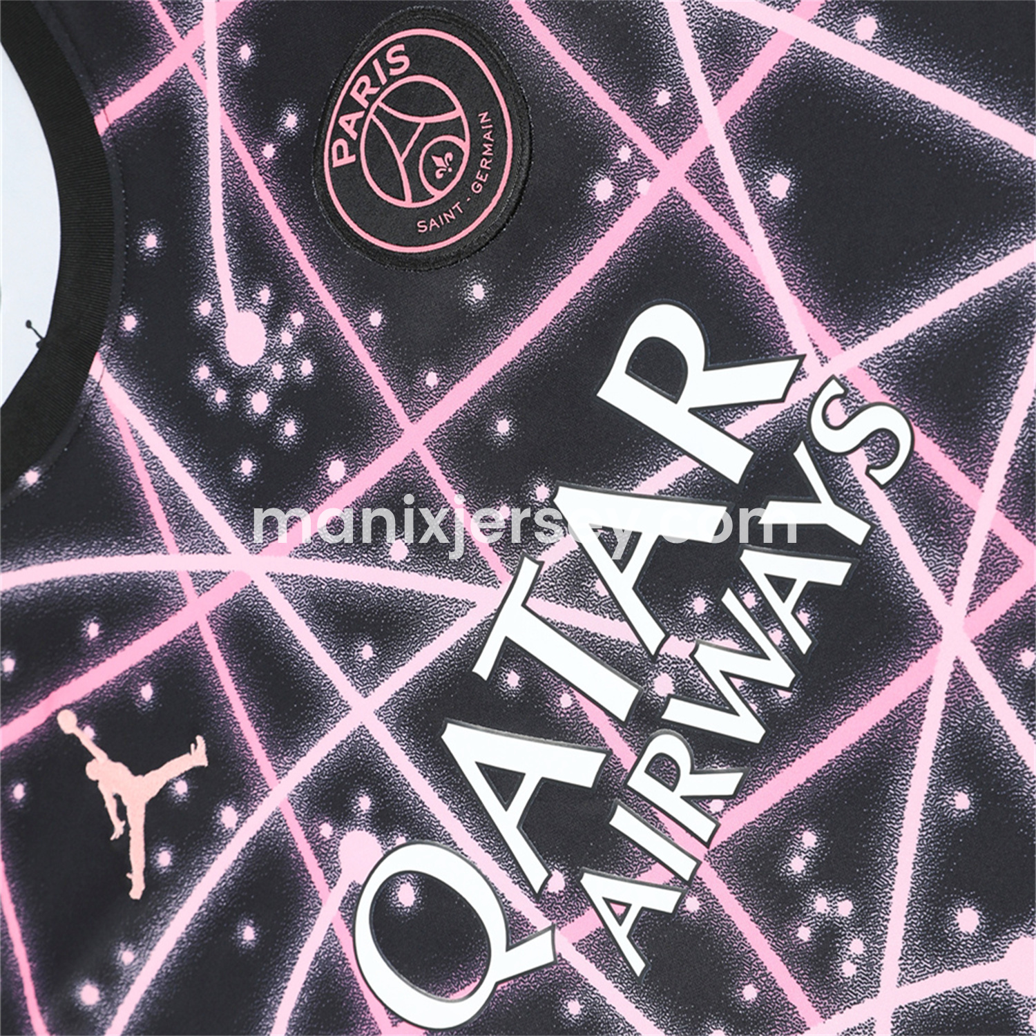 ManixJersey.com | Paris Saint-Germain PSG 25-26 Short-Sleeve Training Set - Pink Fluorescent Rays Black Top & Black Shorts -Customize Name, Number and Patch | Worldwide Shipping