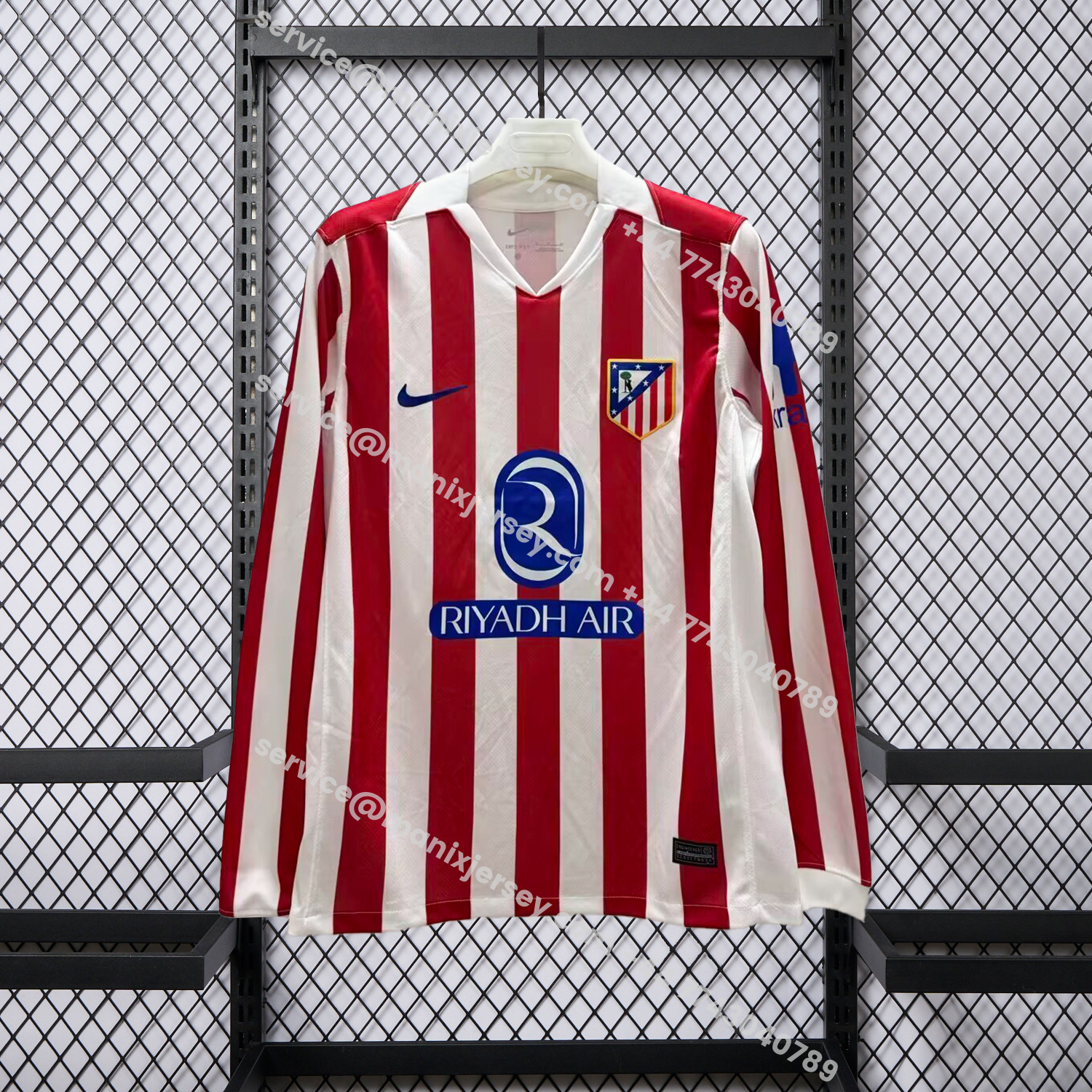 ManixJersey.com | Atletico Madrid 25-26 Home Long Sleeves Jersey - Fans Version -Customize Name, Number and Patch | Worldwide Shipping