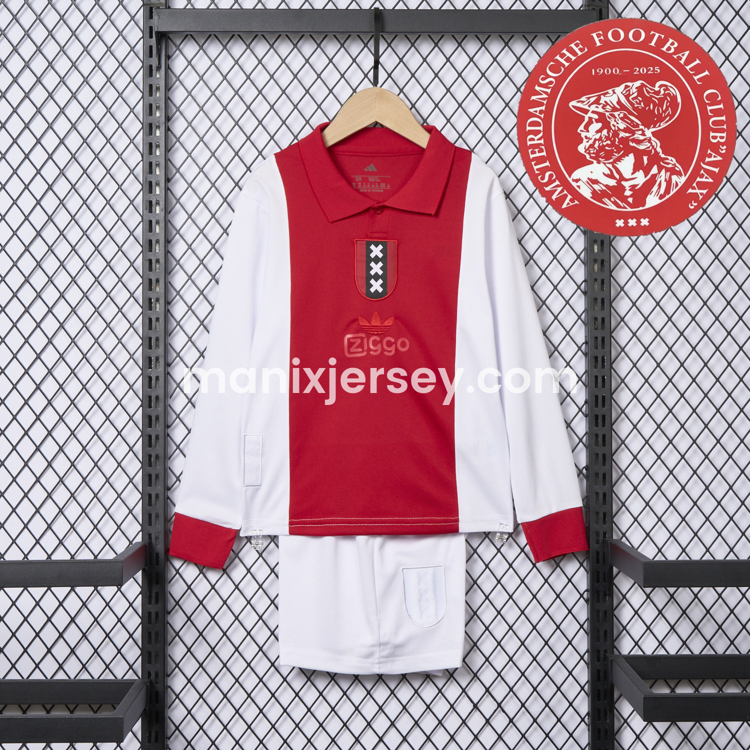 ManixJersey.com | Ajax 2025 125-Year Anniversary Long Sleeve Kids Kit -Customize Name, Number and Patch | Worldwide Shipping