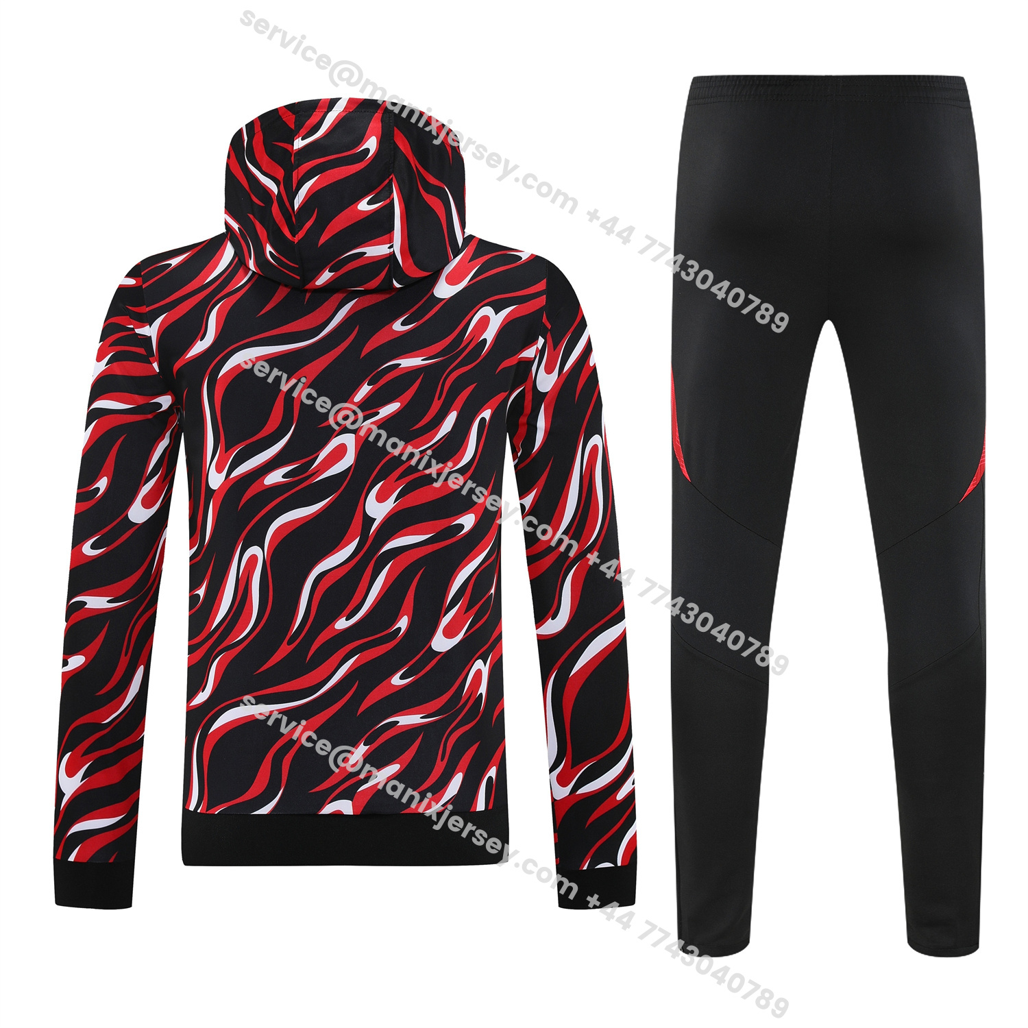 ManixJersey.com | Manchester United 25-26 Traning Hoodie Set - Flowing Red Hoodie With Black Pants -Customize Name, Number and Patch | Worldwide Shipping