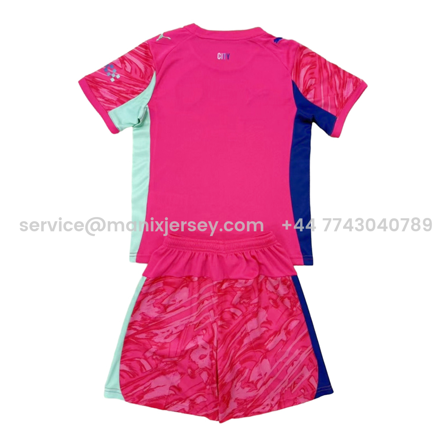 ManixJersey.com | Manchester City 25-26 Pink Red Goalkeeper Kids Kit -Customize Name, Number and Patch | Worldwide Shipping