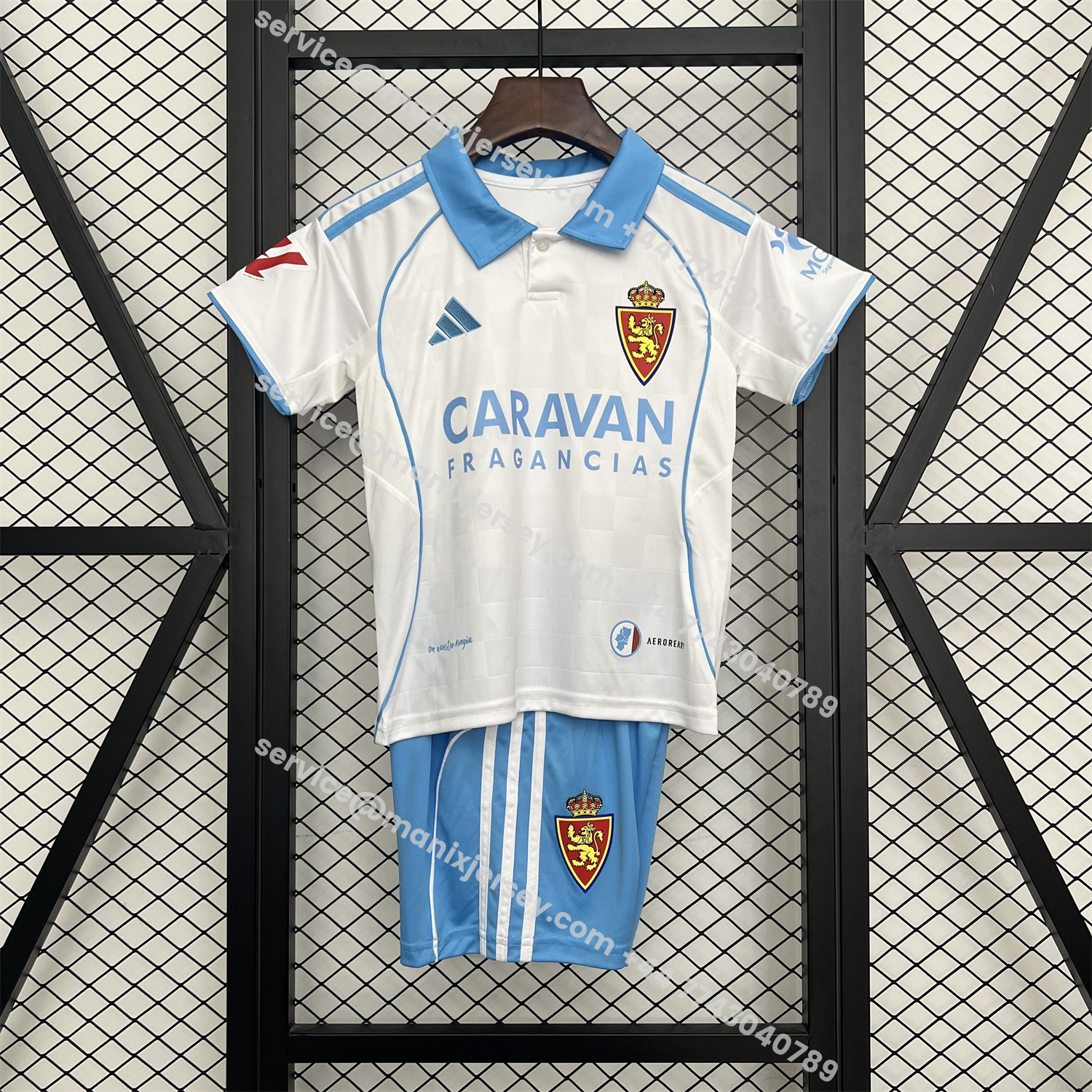 ManixJersey.com | Real Zaragoza 25-26 Home Kids Kit -Customize Name, Number and Patch | Worldwide Shipping
