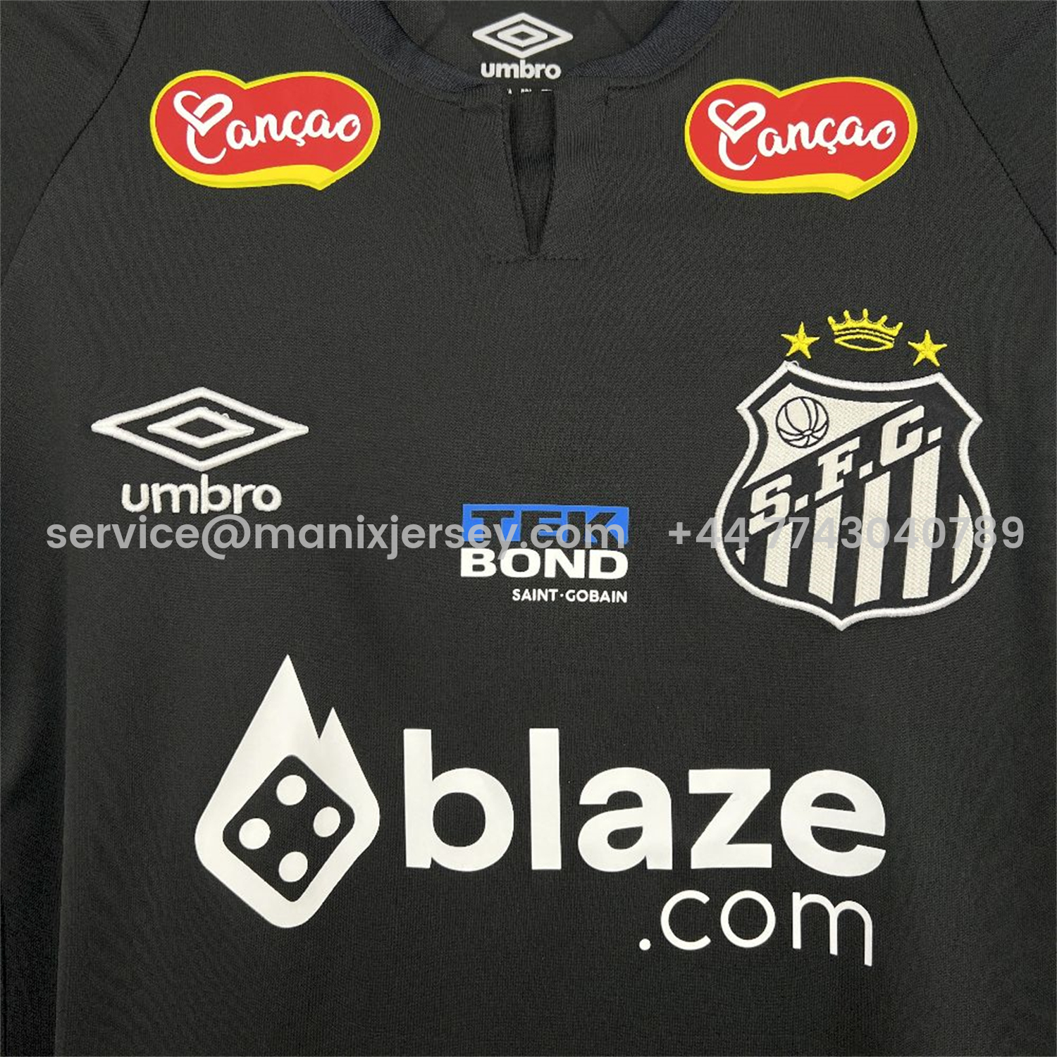 ManixJersey.com | Santos 25-26 Black Goalkeeper Jersey with Sponsors - Fans Version -Customize Name, Number and Patch | Worldwide Shipping