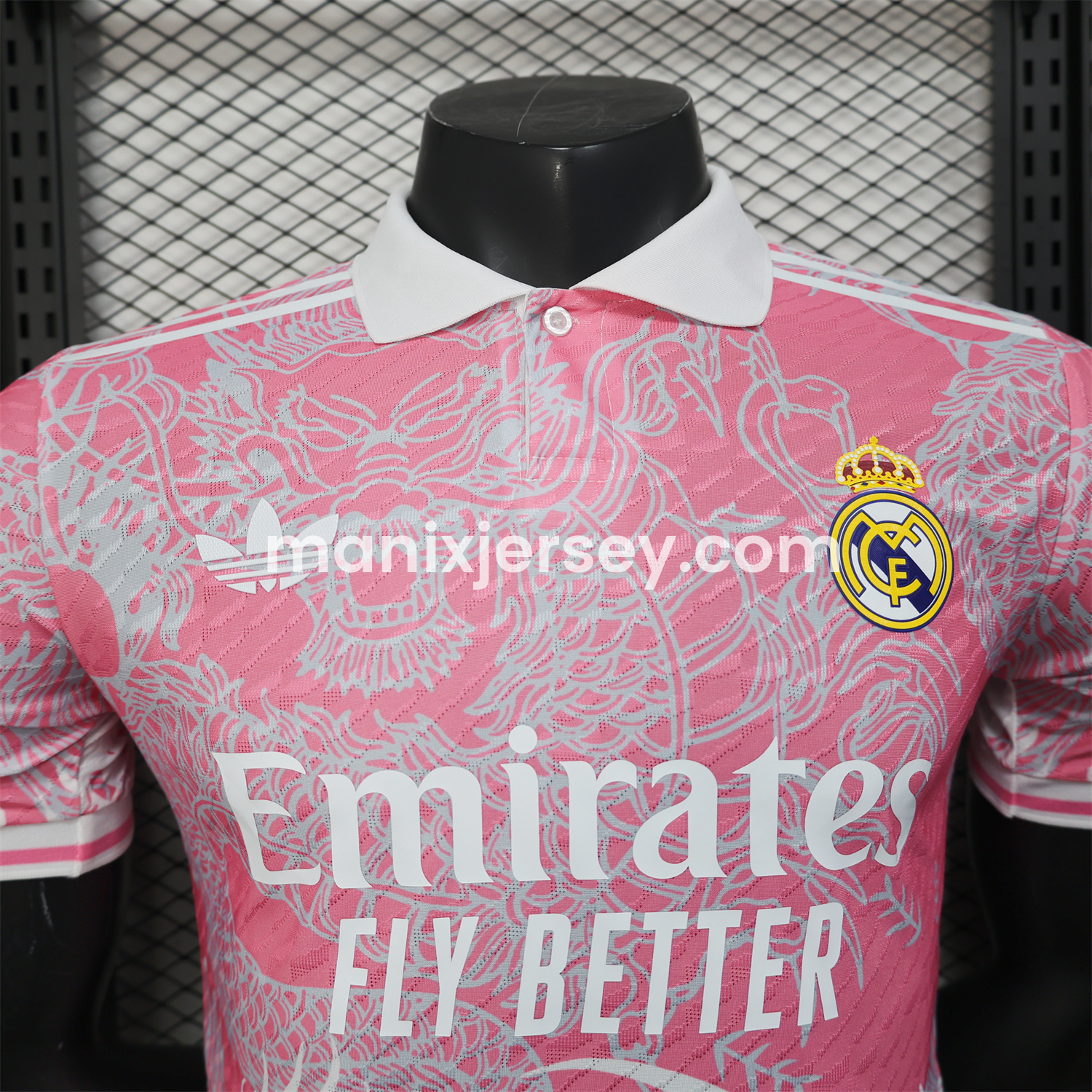 ManixJersey.com | Real Madrid 25-26 Pink and White Gradient Chinese and Western Style Dragon Jersey - Player Version -Customize Name, Number and Patch | Worldwide Shipping