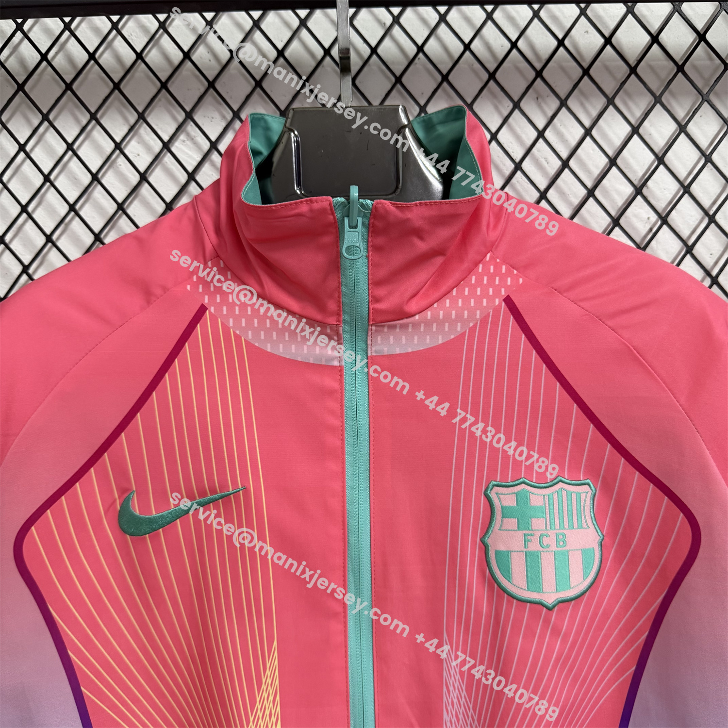 ManixJersey.com | Barcelona 25-26 Double Sided Reversible Windbreaker - Green & Pink -Customize Name, Number and Patch | Worldwide Shipping