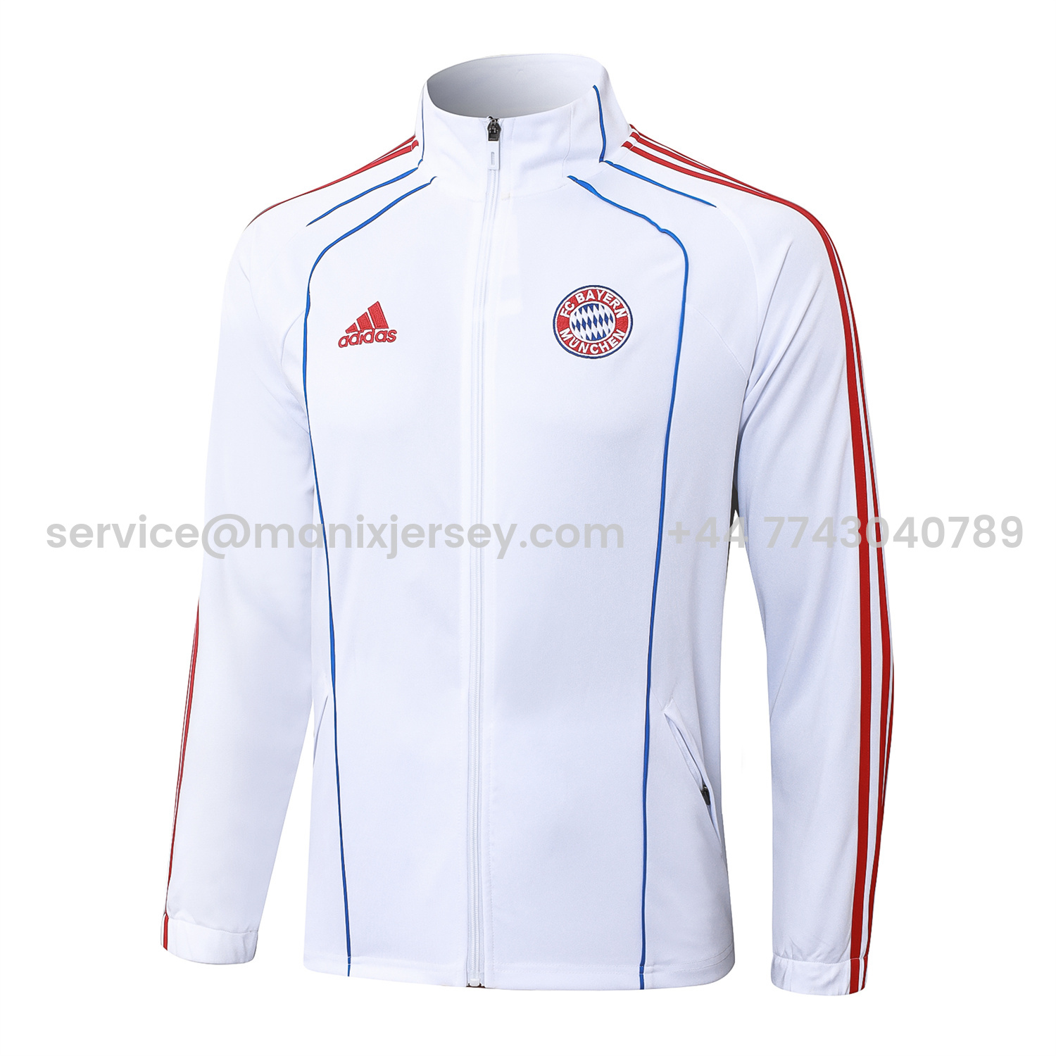 ManixJersey.com | Bayern Munich 25-26 Jacket Training Tracksuit - White Throwback Jackets & Grey Pants -Customize Name, Number and Patch | Worldwide Shipping