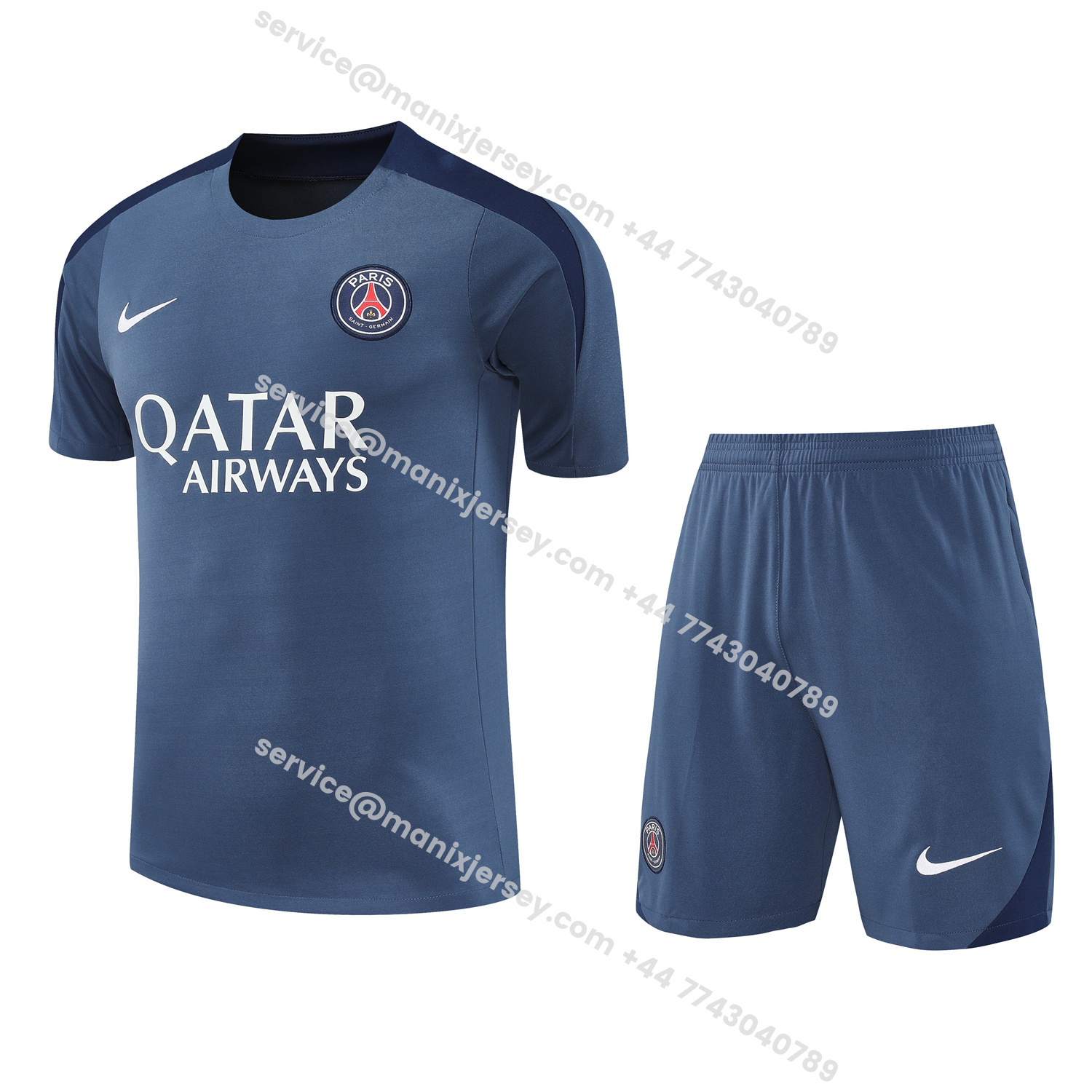 ManixJersey.com | Paris Saint-Germain PSG 25-26 Short-Sleeve Training Set - Deep Blue Top & Deep Blue Shorts -Customize Name, Number and Patch | Worldwide Shipping