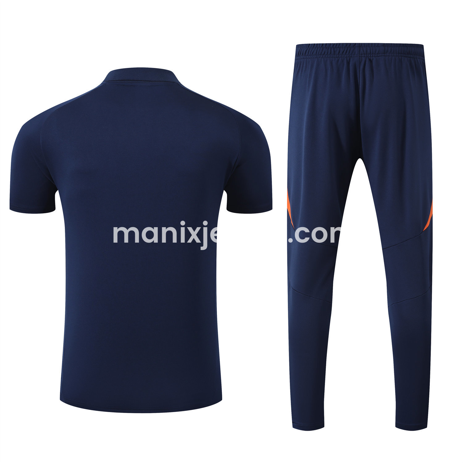 ManixJersey.com | Juventus 25-26 POLO Short-Sleeve Training Set - Deep Blue Top and Pants with Orange Stripes -Customize Name, Number and Patch | Worldwide Shipping