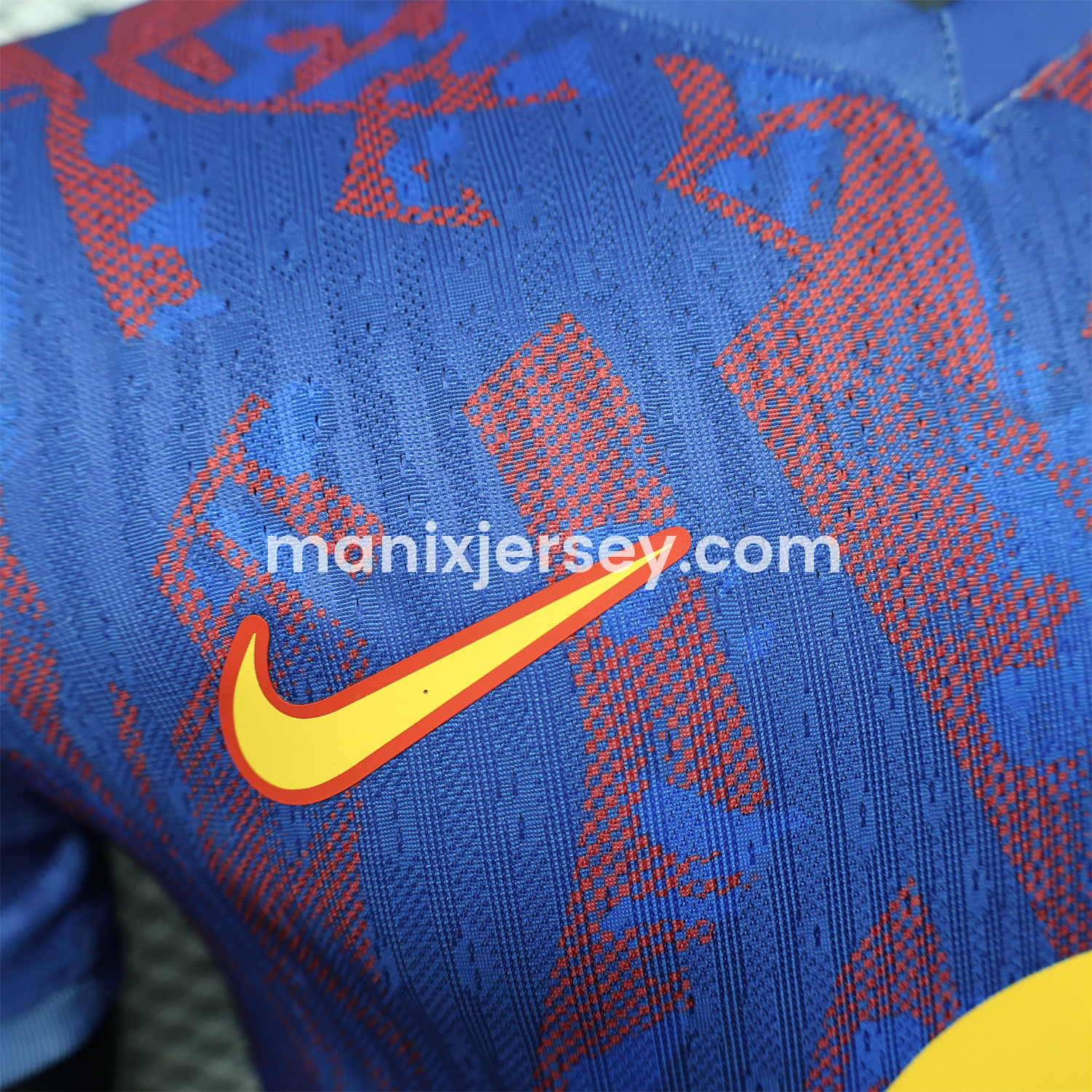 ManixJersey.com | Barcelona 25-26 Blue Gradient and Red Shaped Pattern Pattern Jersey - Player Version -Customize Name, Number and Patch | Worldwide Shipping