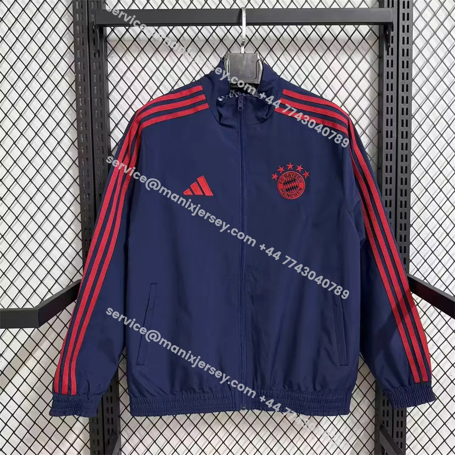 ManixJersey.com | Bayern Munich 25-26 Double Sided Reversible Windbreaker - Deep Blue & White Blue -Customize Name, Number and Patch | Worldwide Shipping