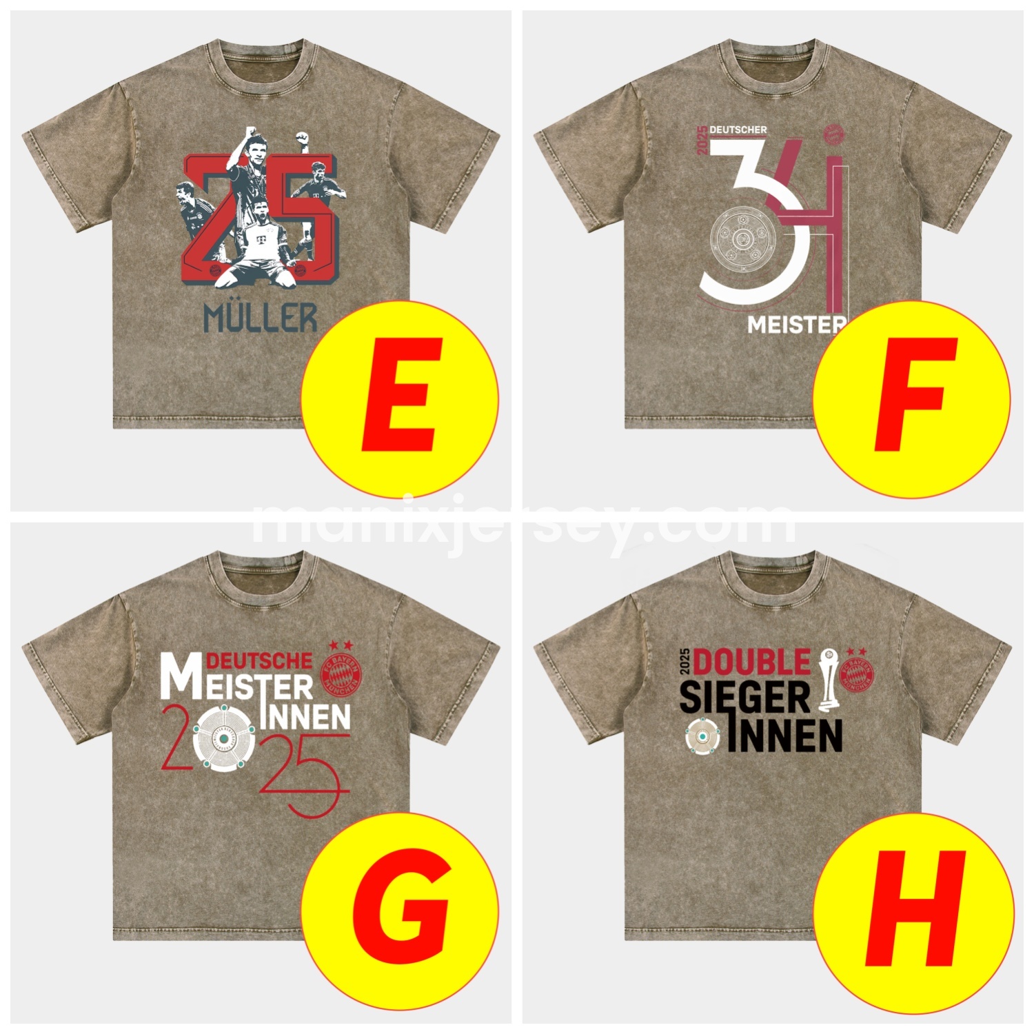 ManixJersey.com | Bayern Munich Bundesliga Champions Deutscher Meister 2025 Oversized Washed T-Shirt -Customize Name, Number and Patch | Worldwide Shipping