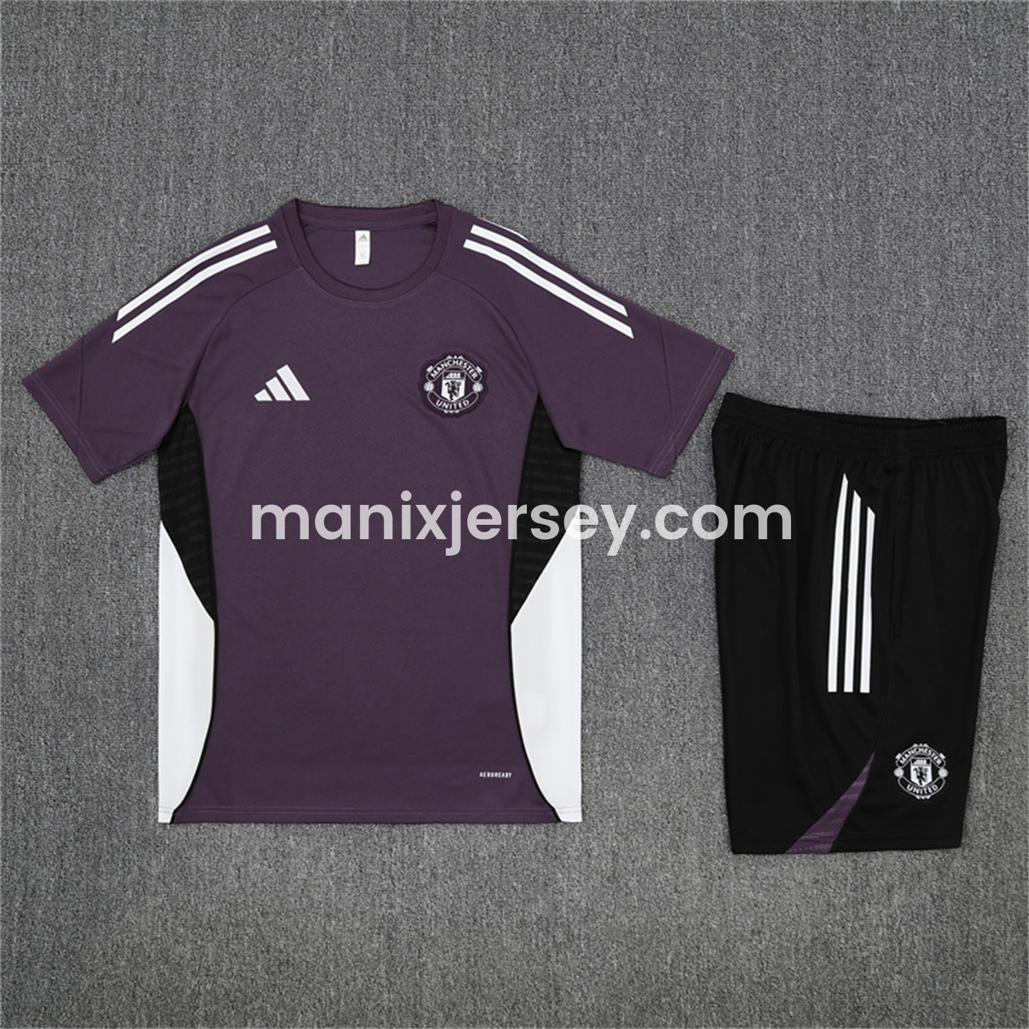 ManixJersey.com | Manchester United 25-26 Kids Short-Sleeve Training Set - Purple Top & Black shorts -Customize Name, Number and Patch | Worldwide Shipping