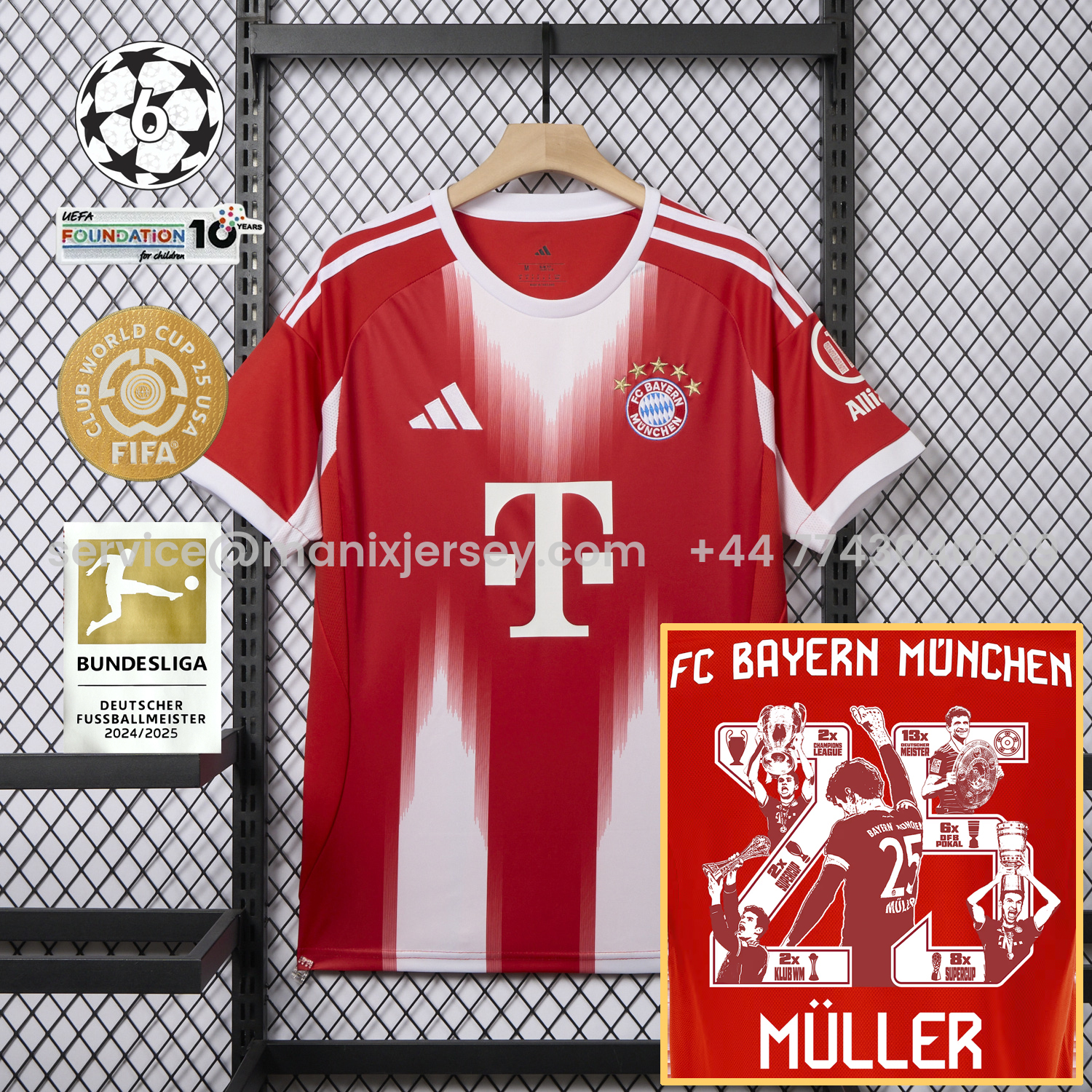 ManixJersey.com | Bayern Munich 25-26 Home Müller Limited Edition Jersey - Fans Version -Customize Name, Number and Patch | Worldwide Shipping