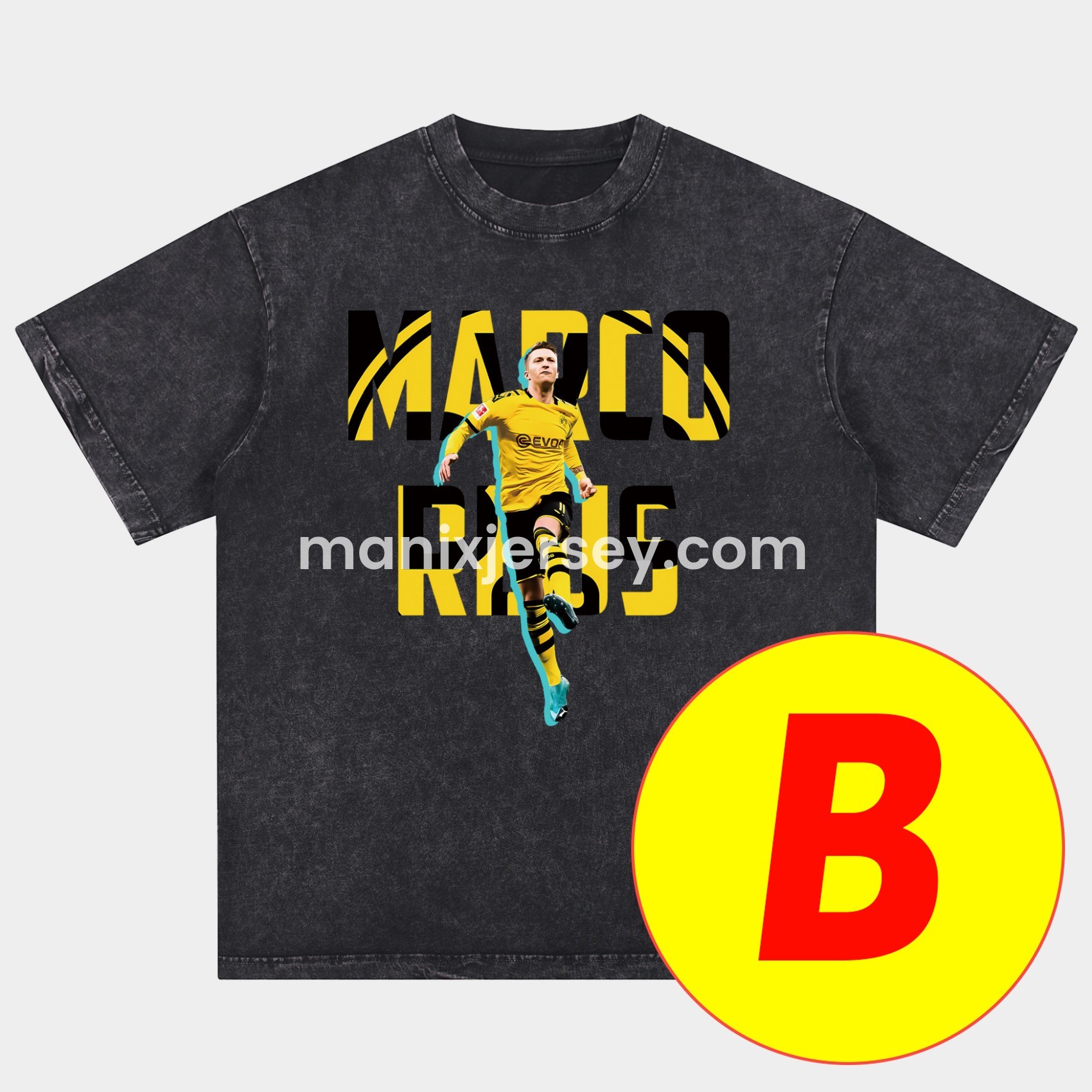 ManixJersey.com | Dortmund Oversized Washed T-Shirt -Customize Name, Number and Patch | Worldwide Shipping