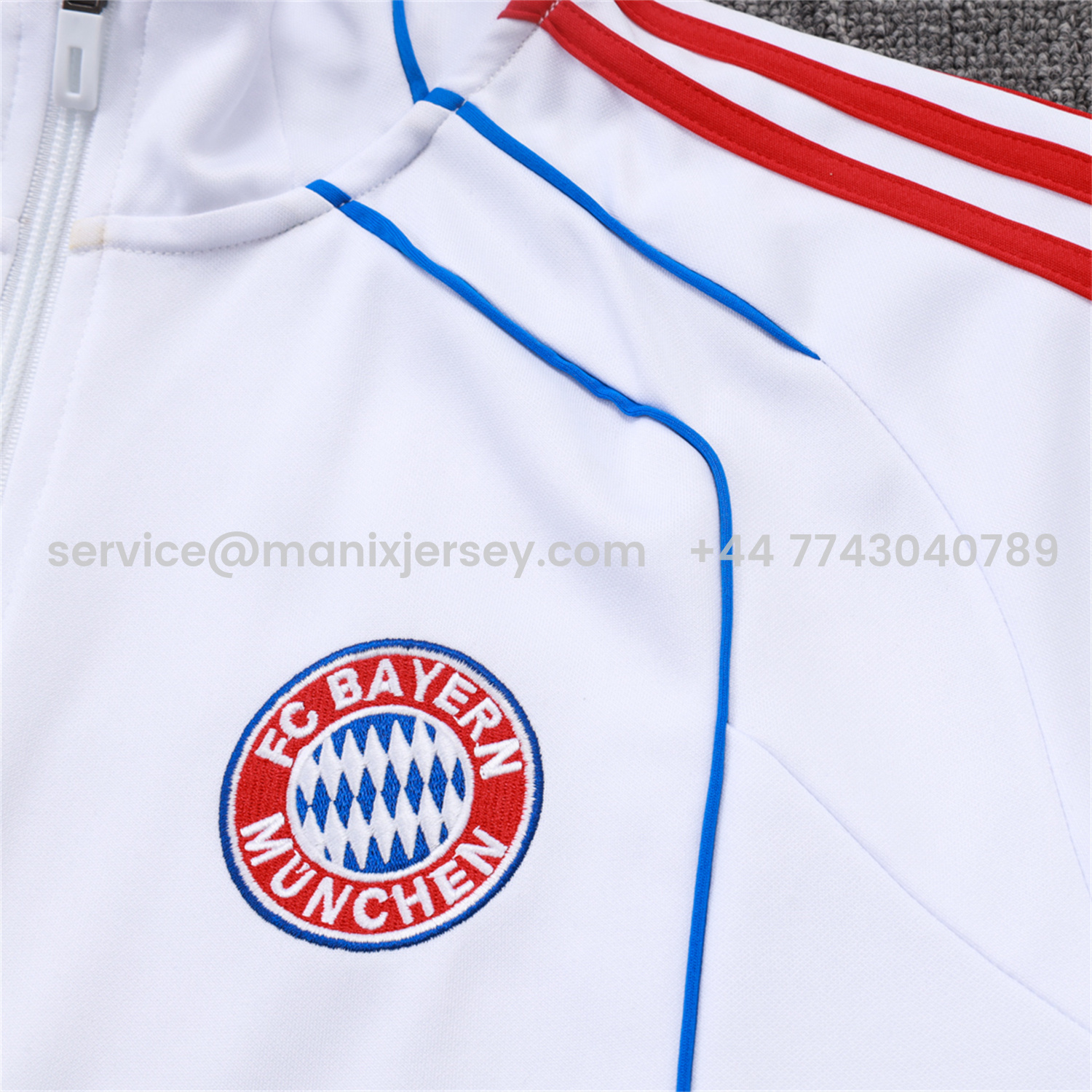 ManixJersey.com | Bayern Munich 25-26 Jacket Training Tracksuit - White Throwback Jackets & Grey Pants -Customize Name, Number and Patch | Worldwide Shipping