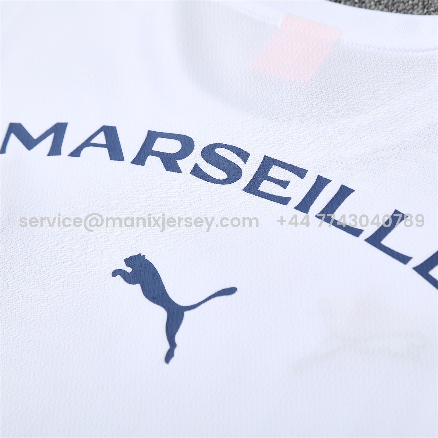ManixJersey.com | Marseille 25-26 Short-Sleeve Training Set - White Top & Blue Shorts -Customize Name, Number and Patch | Worldwide Shipping