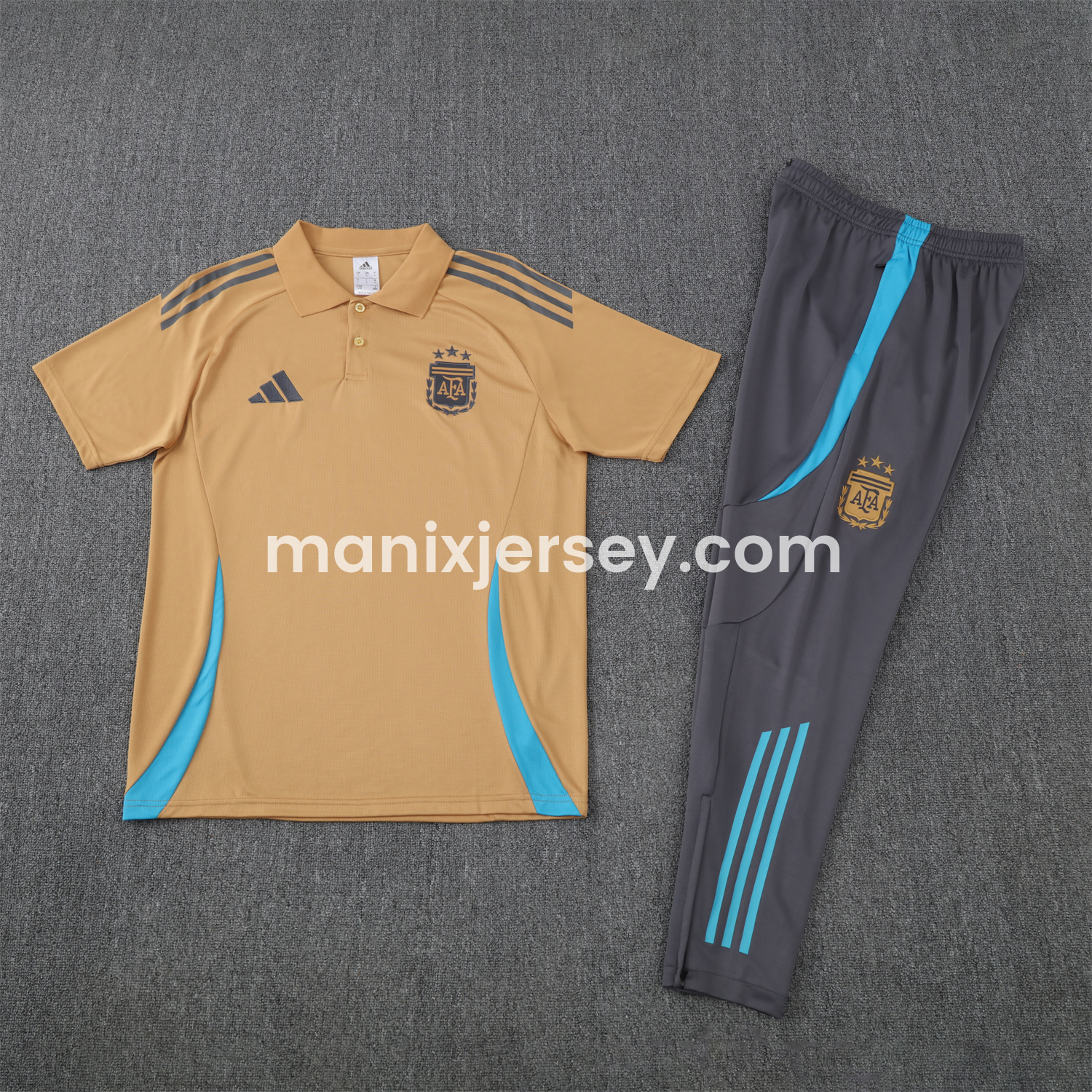 ManixJersey.com | Argentina 25-26 POLO Short-Sleeve Training Set - Light Brown Top and Grey Pants -Customize Name, Number and Patch | Worldwide Shipping