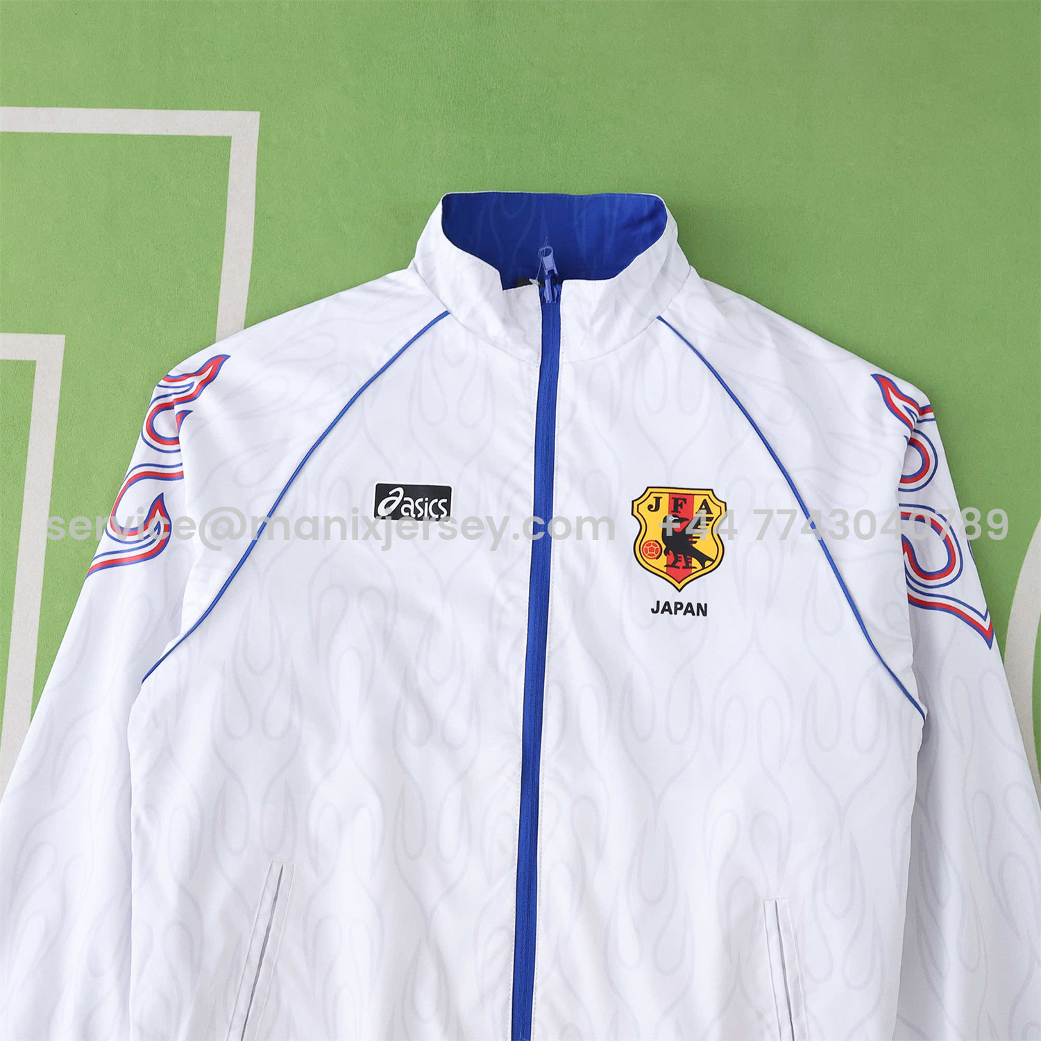 ManixJersey.com | Retro Japan 1998 Throwback Double Sided Reversible Windbreaker - White & Blue -Customize Name, Number and Patch | Worldwide Shipping