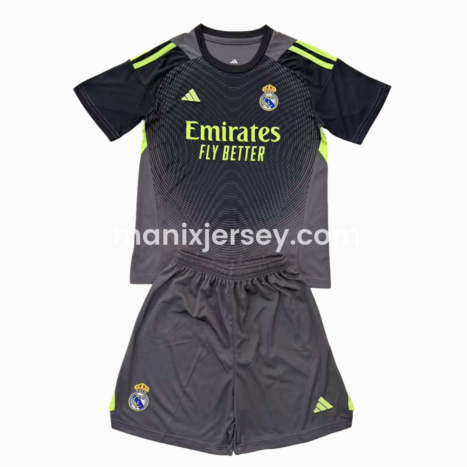 ManixJersey.com | Real Madrid 25-26 Grey Black Goalkeeper Kids Kit -Customize Name, Number and Patch | Worldwide Shipping