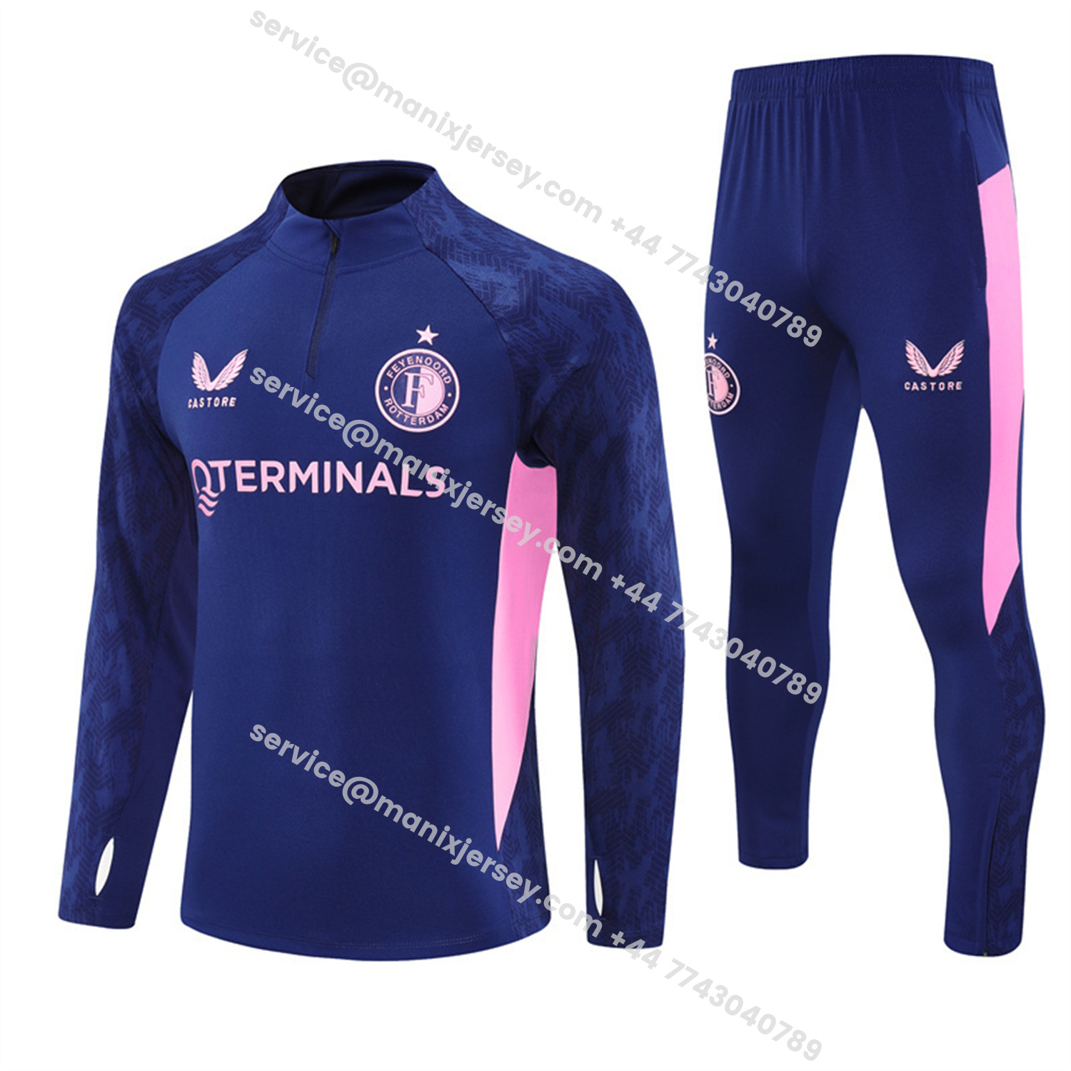 ManixJersey.com | Feyenoord 25-26 Long Sleeve Training Set - Royal Blue Top & Royal Blue Pants -Customize Name, Number and Patch | Worldwide Shipping