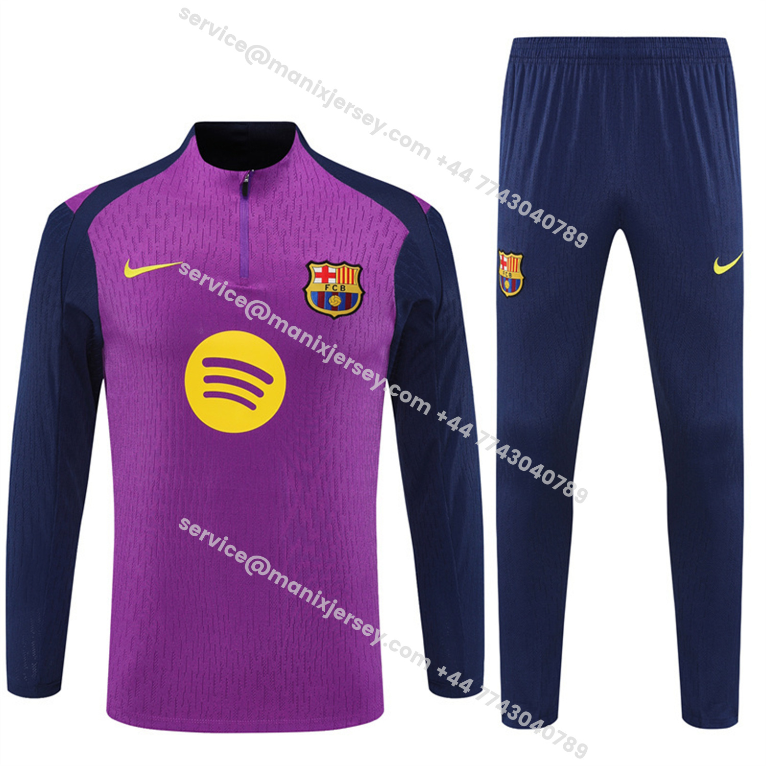 ManixJersey.com | Barcelona 25-26 Kids Long Sleeve Training Set - Purple Top & Deep Blue Pants -Customize Name, Number and Patch | Worldwide Shipping