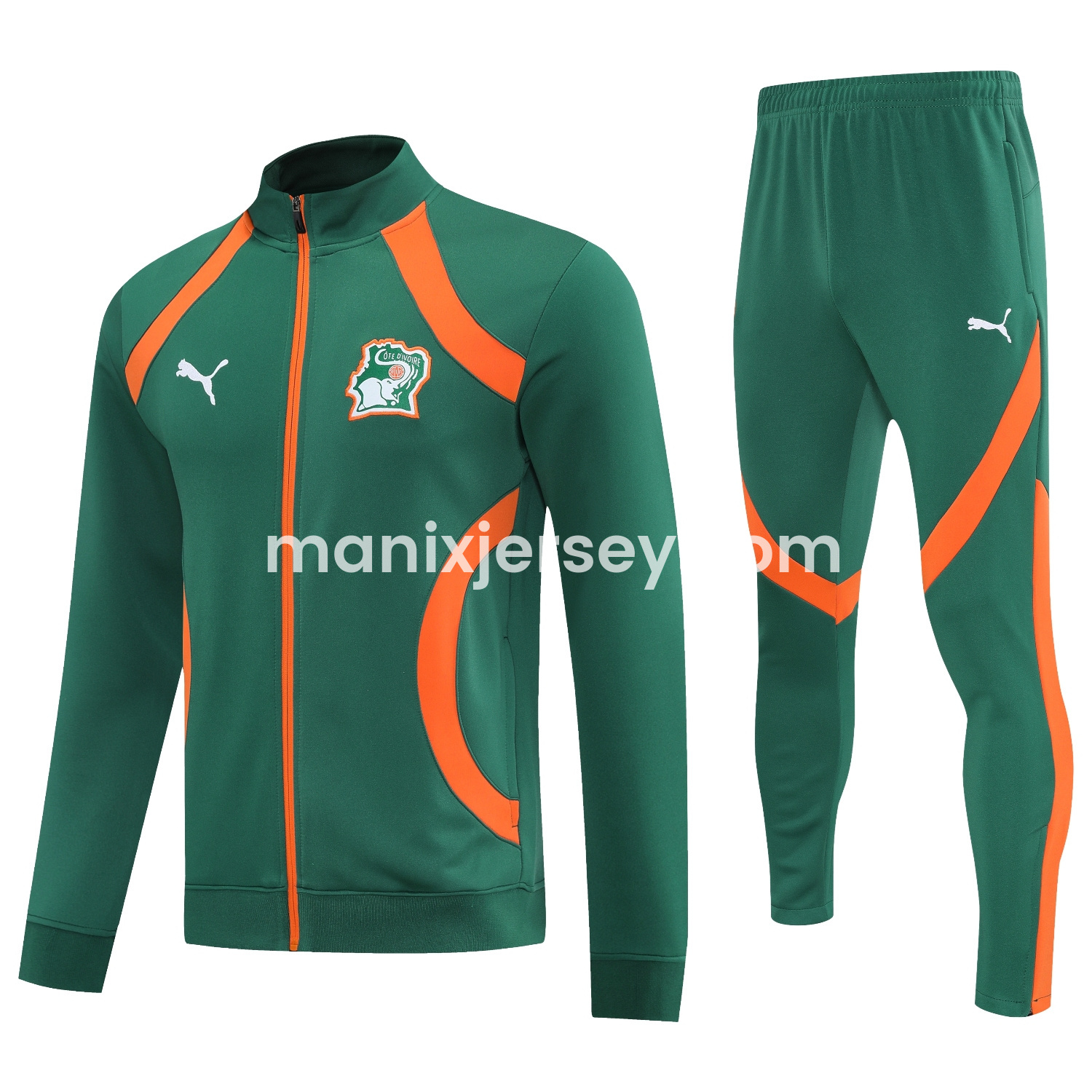 ManixJersey.com | Côte d'Ivoire 25-26 Jacket Training Tracksuit - Green Jackets & Pants -Customize Name, Number and Patch | Worldwide Shipping