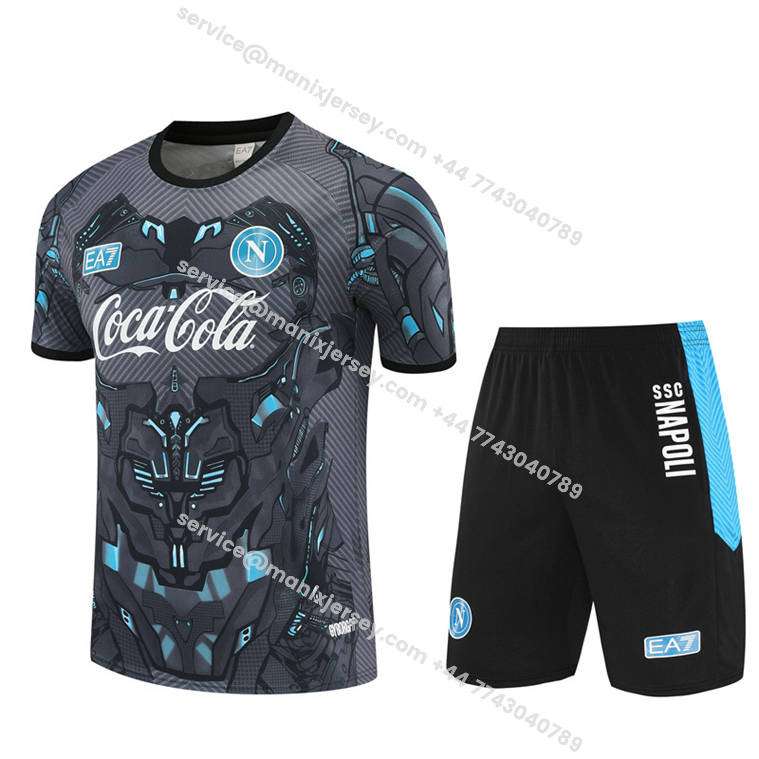 ManixJersey.com | Napoli 25-26 Short-Sleeve Training Set - Gray Mecha Top & Black Shorts -Customize Name, Number and Patch | Worldwide Shipping