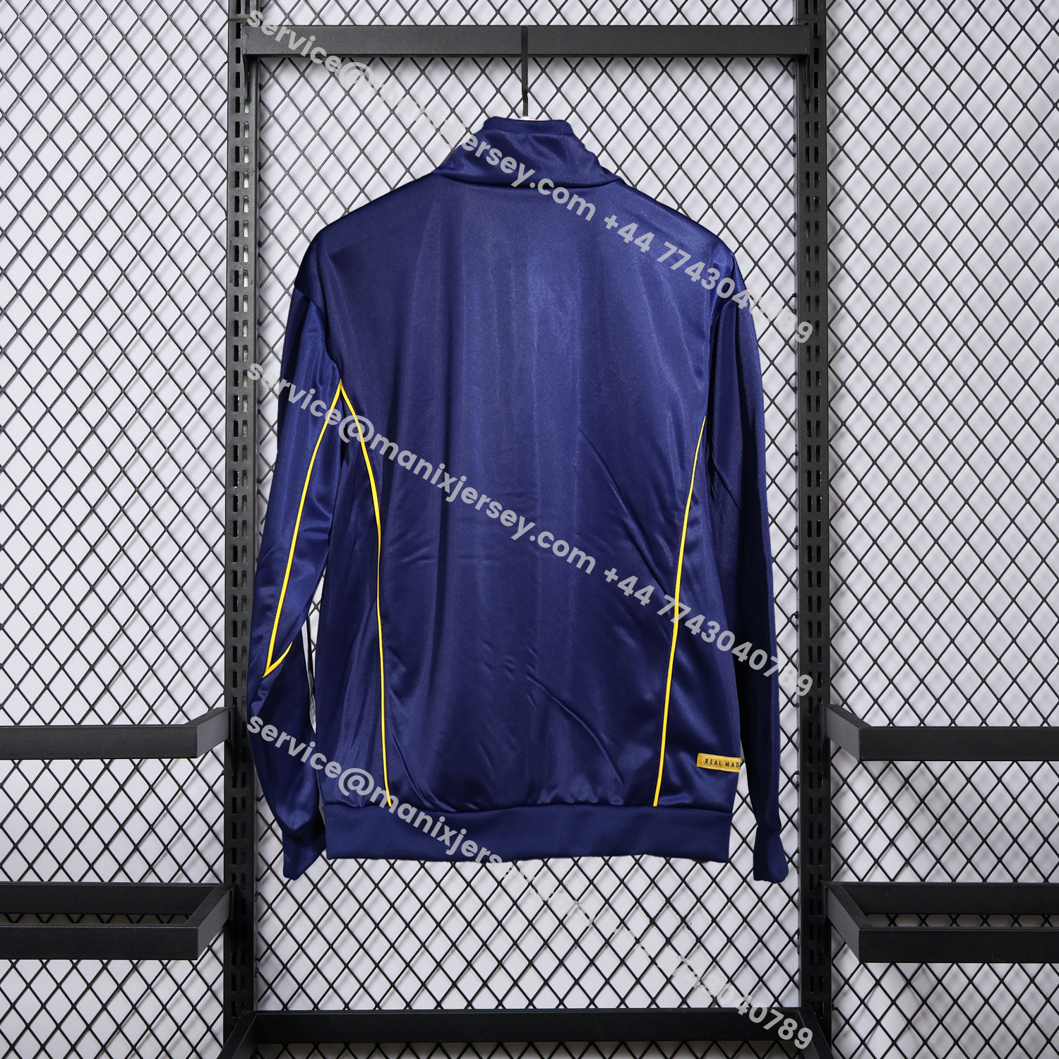 ManixJersey.com | Real Madrid 25-26 Pure Color Yellow Lines Training Set - Dark Blue Top and Dark Blue Pants -Customize Name, Number and Patch | Worldwide Shipping
