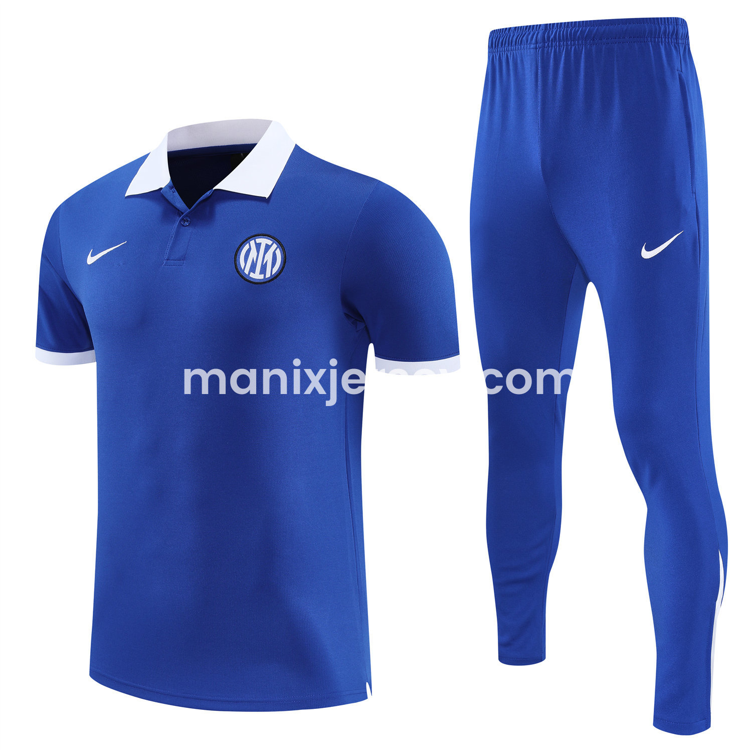 ManixJersey.com | Inter Milan 25-26 POLO Short-Sleeve Training Set - Blue Top and Pants -Customize Name, Number and Patch | Worldwide Shipping