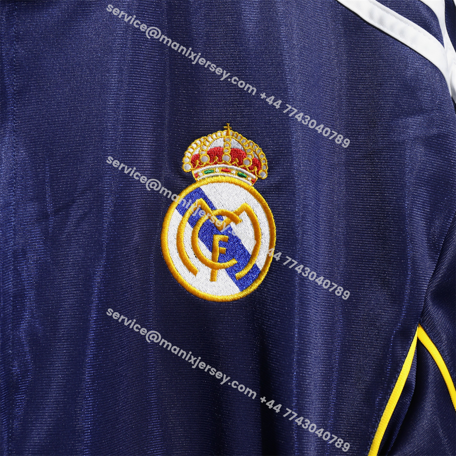 ManixJersey.com | Real Madrid 25-26 Pure Color Yellow Lines Training Set - Dark Blue Top and Dark Blue Pants -Customize Name, Number and Patch | Worldwide Shipping