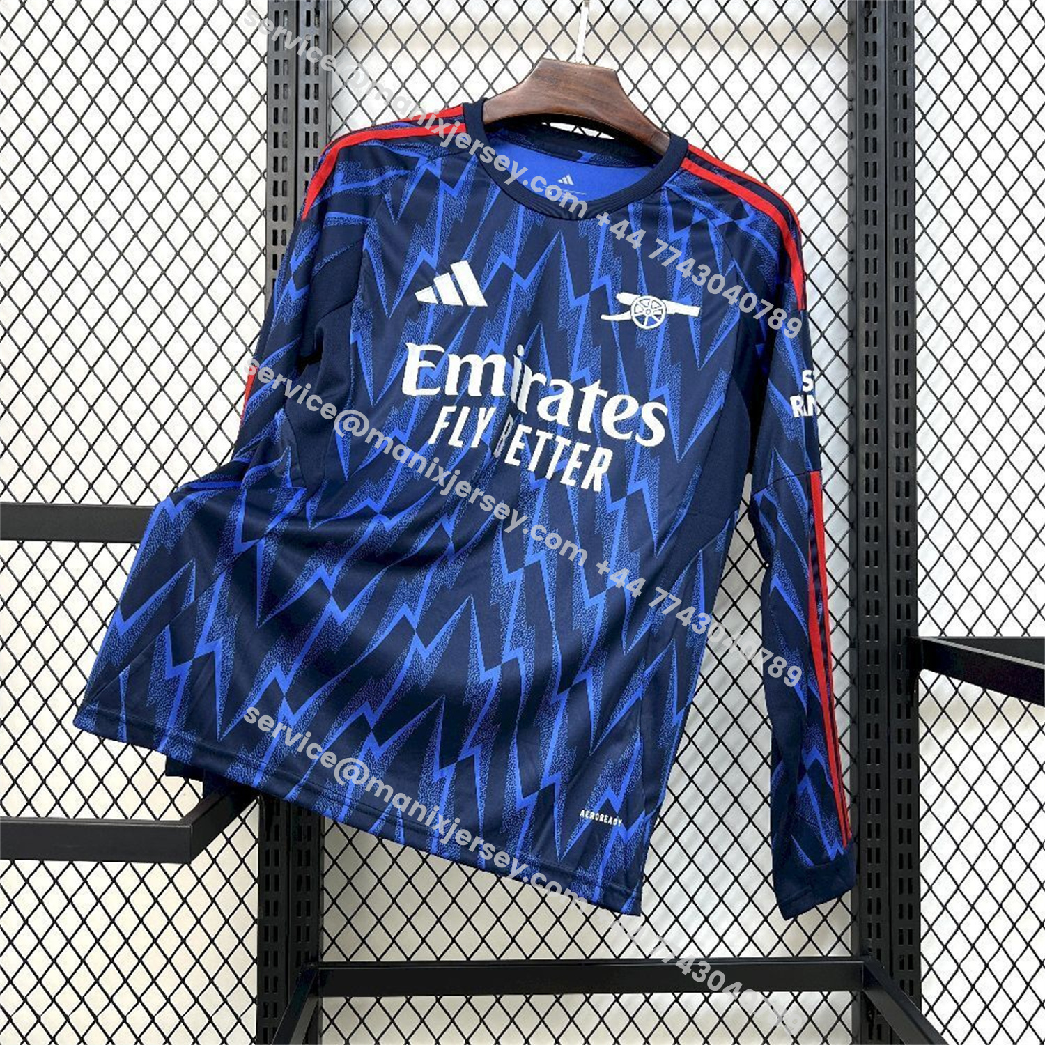 ManixJersey.com | Arsenal 25-26 Away Blue Long Sleeves Jersey - Fans Version -Customize Name, Number and Patch | Worldwide Shipping
