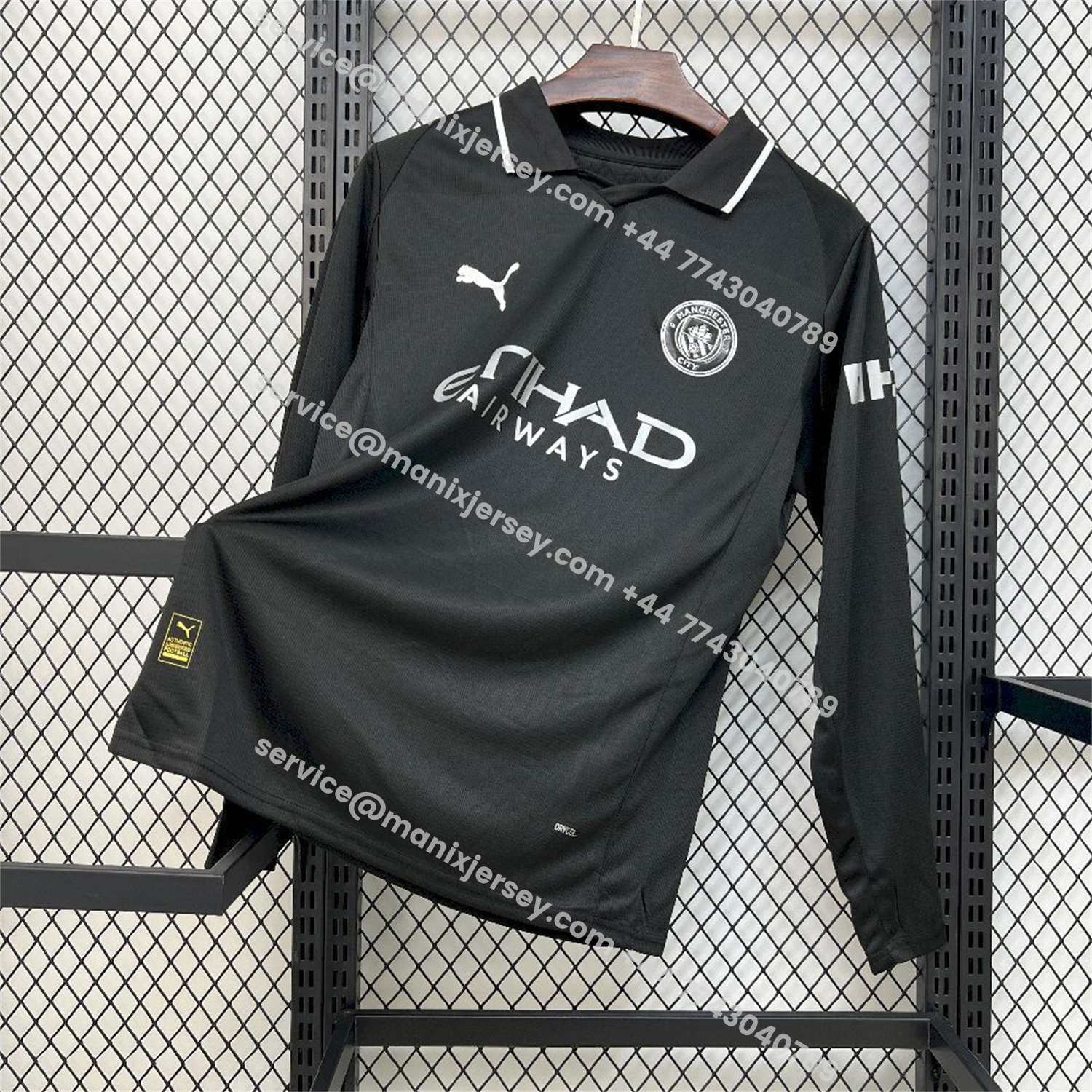 ManixJersey.com | Manchester City 25-26 Away Long Sleeves Black Jersey - Fans Version -Customize Name, Number and Patch | Worldwide Shipping