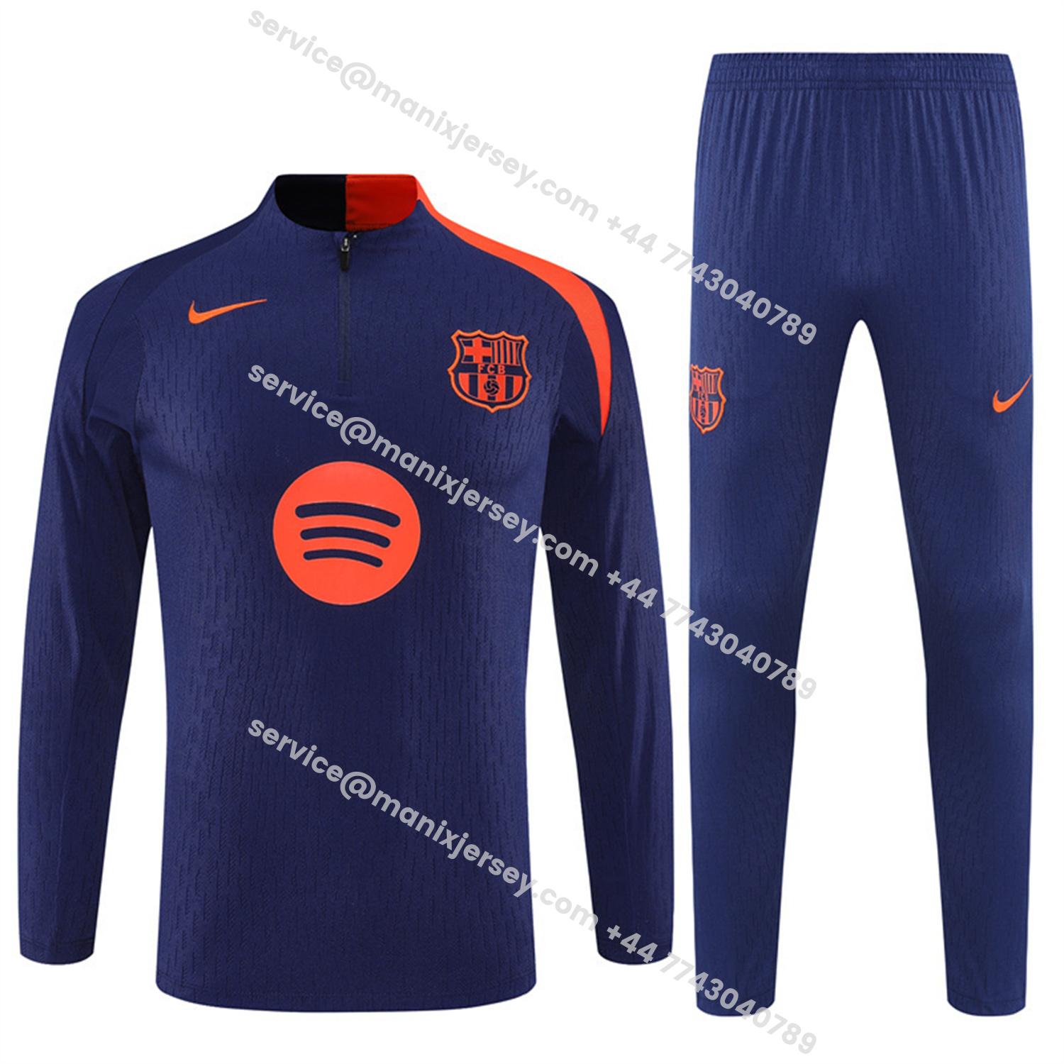 ManixJersey.com | Barcelona 25-26 Kids Long Sleeve Training Set - Royal Blue Top Orange Sponsor & Royal Blue Pants -Customize Name, Number and Patch | Worldwide Shipping