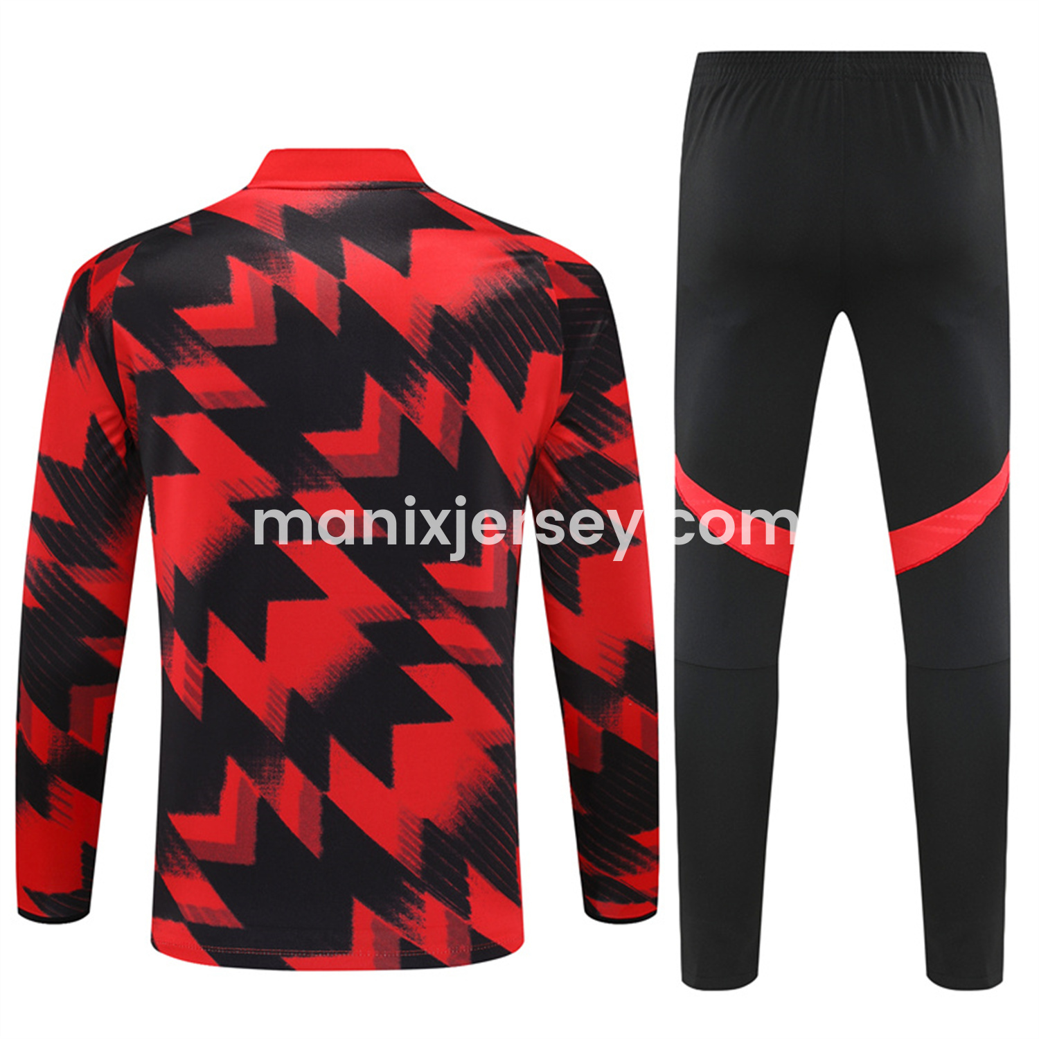 ManixJersey.com | Manchester United 25-26 Long Sleeves Training Set - Red-Black Top & Black Pants -Customize Name, Number and Patch | Worldwide Shipping