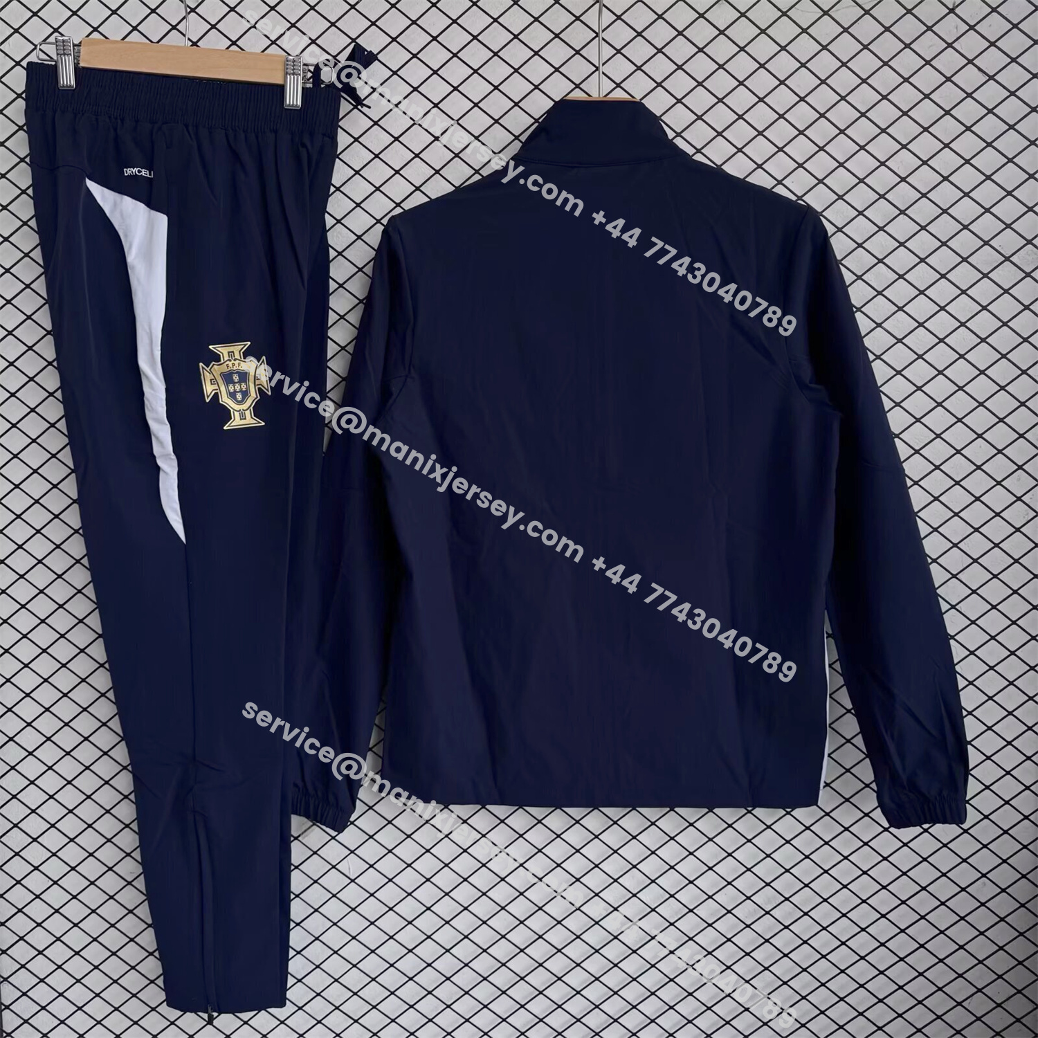ManixJersey.com | Portugal 25-26 Windbreaker Training Set - Black White Top and Pants -Customize Name, Number and Patch | Worldwide Shipping