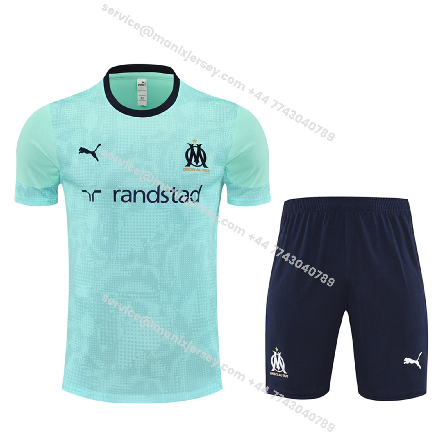 ManixJersey.com | Marseille 25-26 Short-Sleeve Training Set - Nattierblue Top & Deep Blue Pants -Customize Name, Number and Patch | Worldwide Shipping