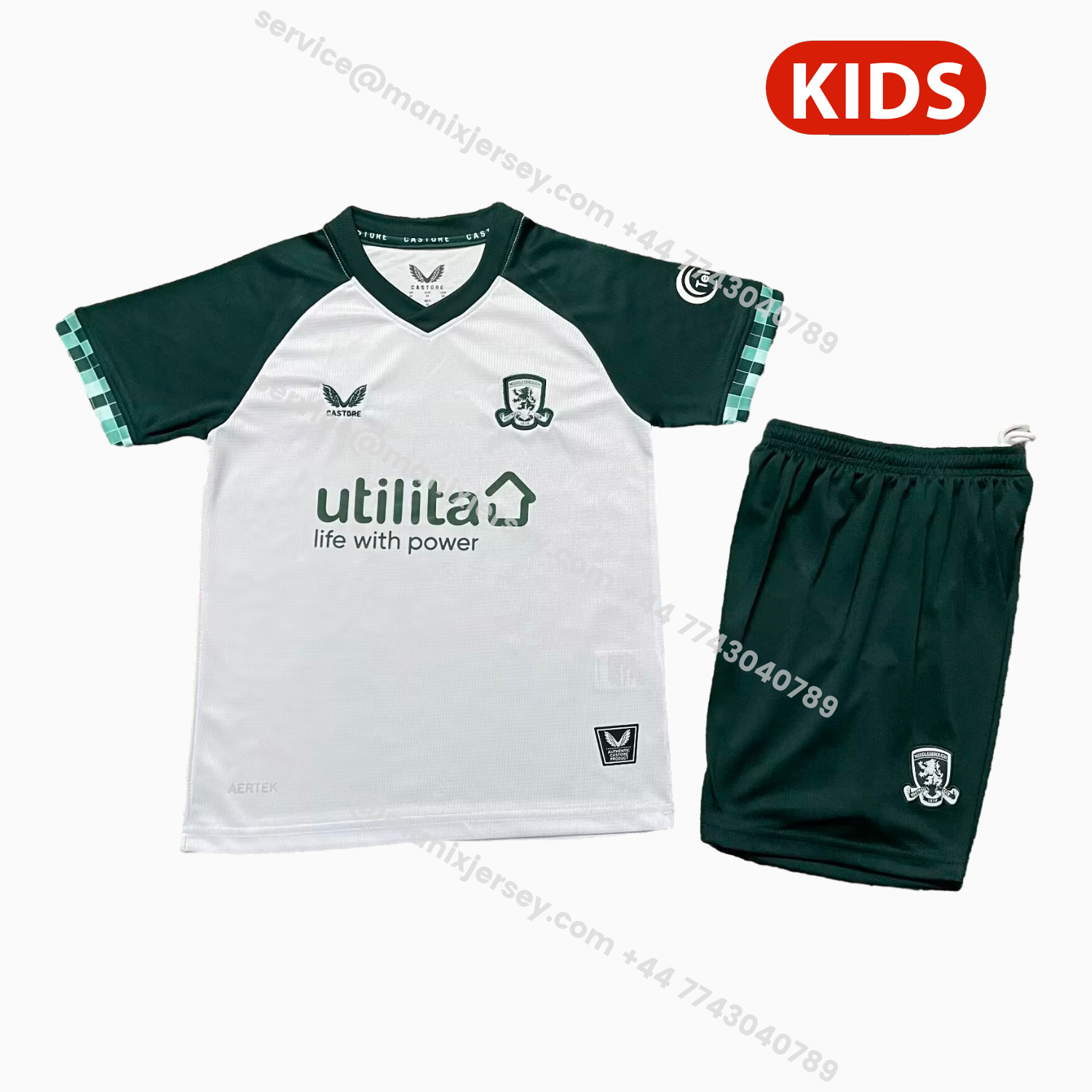 ManixJersey.com | Middlesbrough 25-26 Third White And Green Kids Kit -Customize Name, Number and Patch | Worldwide Shipping