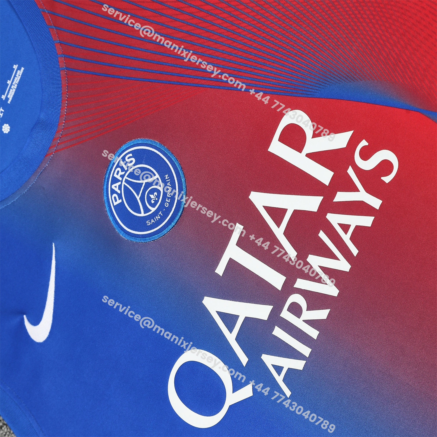 ManixJersey.com | Paris Saint-Germain PSG 25-26 Vest Training Set - Red And Blue Lines Vest & Blue Shorts -Customize Name, Number and Patch | Worldwide Shipping