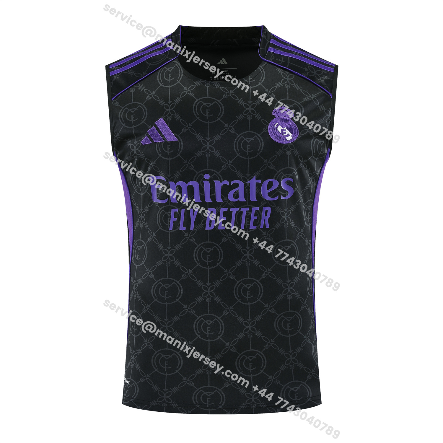 ManixJersey.com | Real Madrid 25-26 Vest Training Set - Blue Edge Black Vest & Black Shorts -Customize Name, Number and Patch | Worldwide Shipping