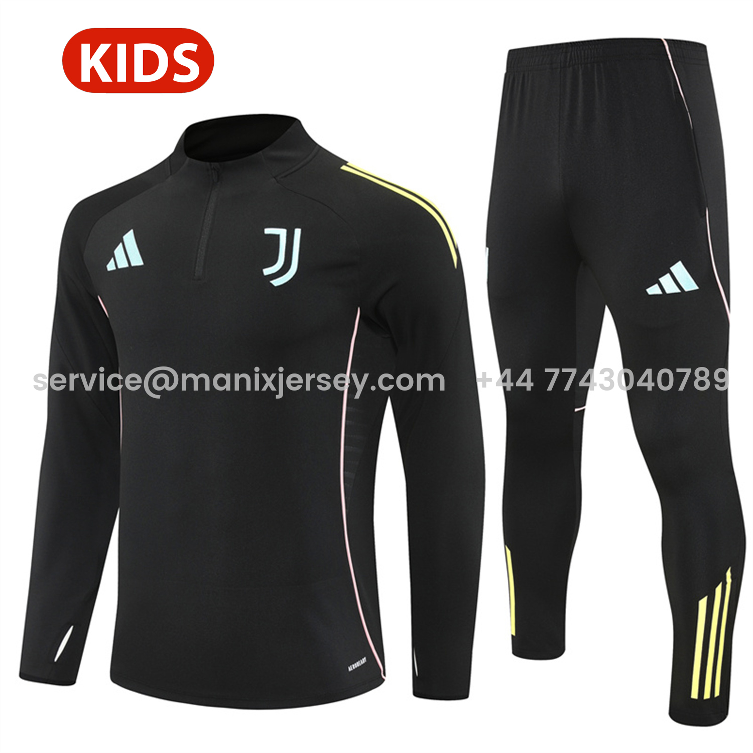 ManixJersey.com | Juventus 25-26 Kids Long Sleeve Training Set - Black Top and Black Pants -Customize Name, Number and Patch | Worldwide Shipping