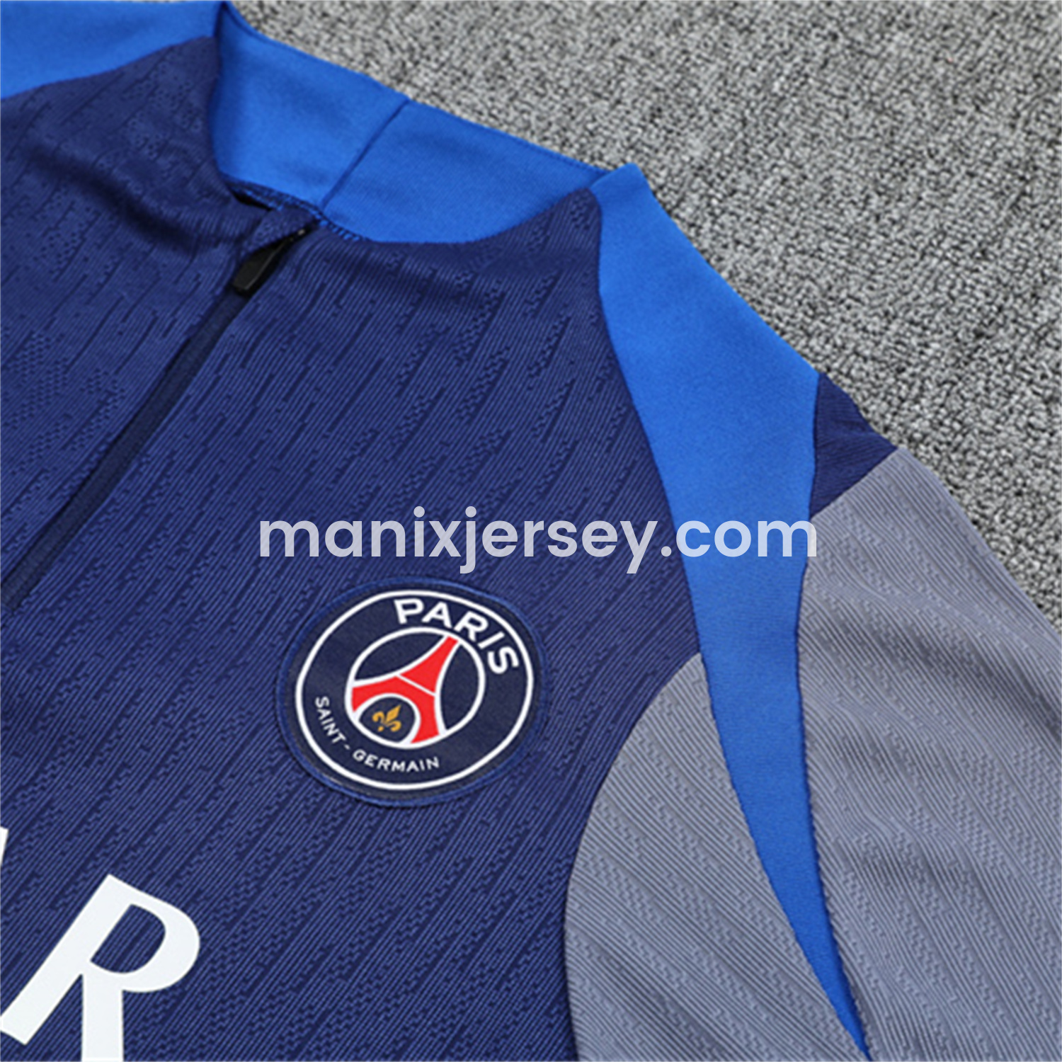 ManixJersey.com | Paris Saint-Germain PSG 25-26 Kid Long Sleeves Training Set - Royal Blue Gray Sleeves Top & Royal Blue Pants -Customize Name, Number and Patch | Worldwide Shipping