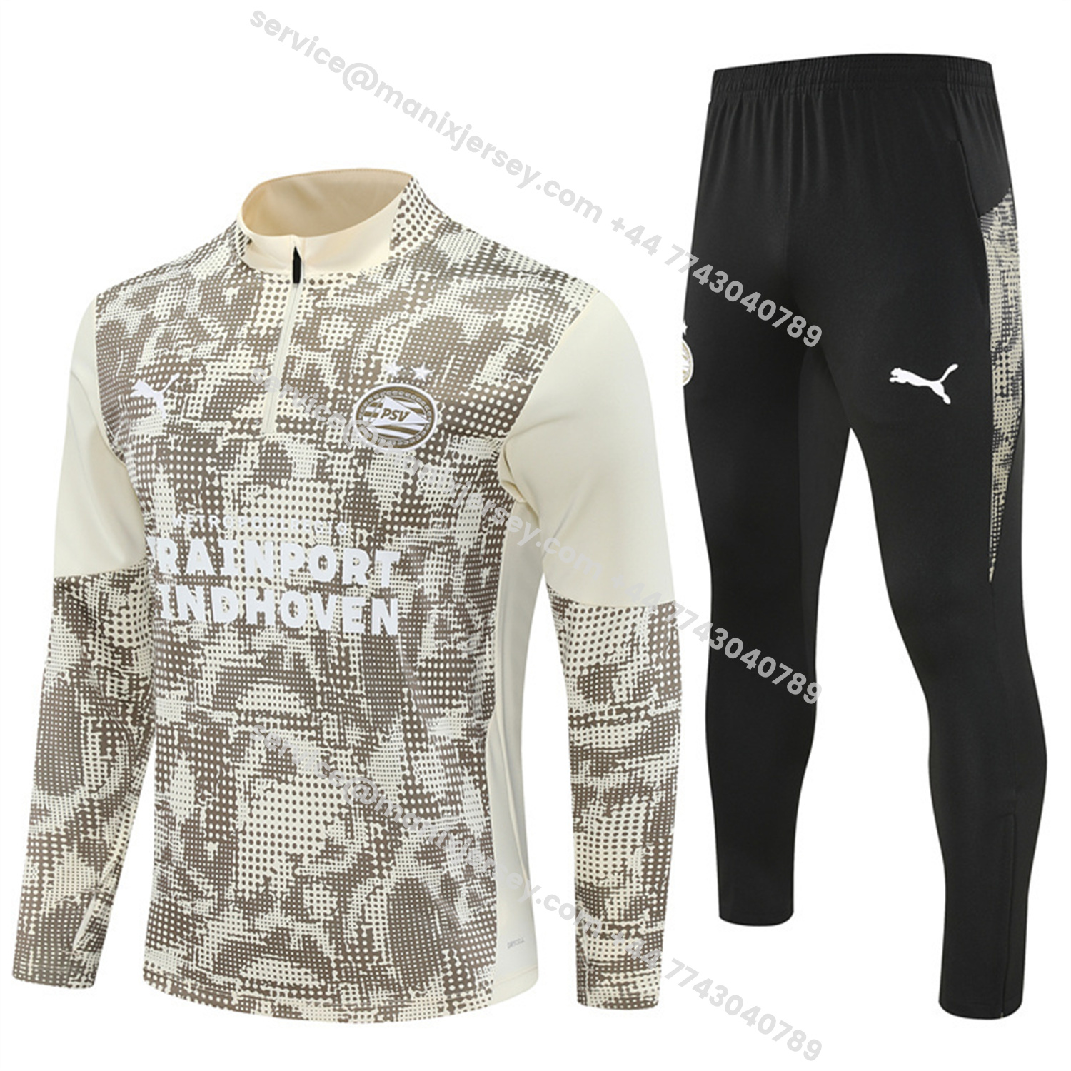 ManixJersey.com | PSV Eindhoven 25-26 Long Sleeve Training Set - Khaki Top & Black Pants -Customize Name, Number and Patch | Worldwide Shipping