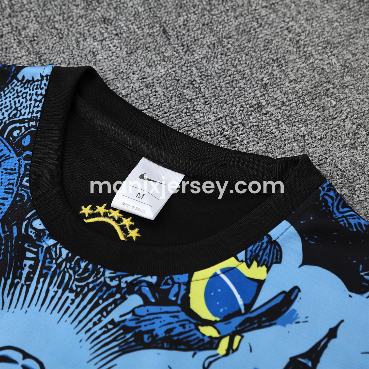 ManixJersey.com | Brazil 25-26 Blue Jesus Statue Vest Training Set - Blue Vest & Black Shorts -Customize Name, Number and Patch | Worldwide Shipping