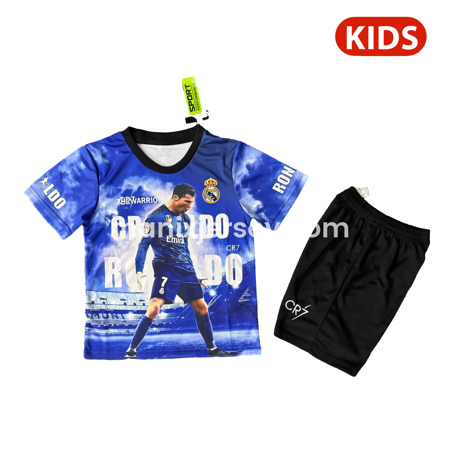ManixJersey.com | Cristiano Ronaldo Real Madrid 2017-18 Away Career Commemorative Kids Kit -Customize Name, Number and Patch | Worldwide Shipping