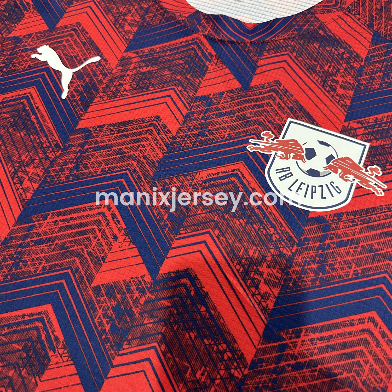 ManixJersey.com | RB Leipzig 25-26 Pre-Match Red Blue Training Jersey - Fans Version -Customize Name, Number and Patch | Worldwide Shipping