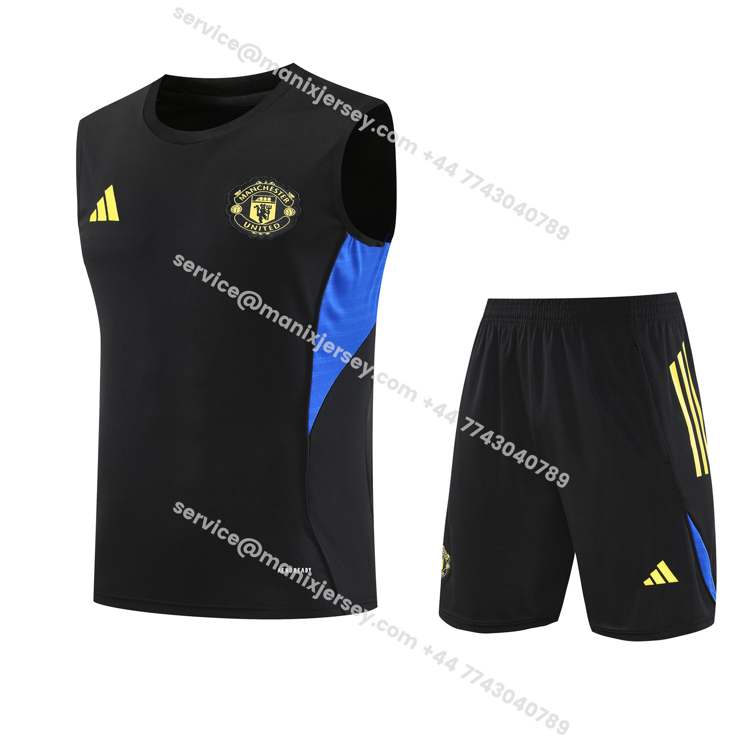 ManixJersey.com | Manchester United 25-26 Vest Training Set - Black And Light Grey Vest & Black Shorts -Customize Name, Number and Patch | Worldwide Shipping