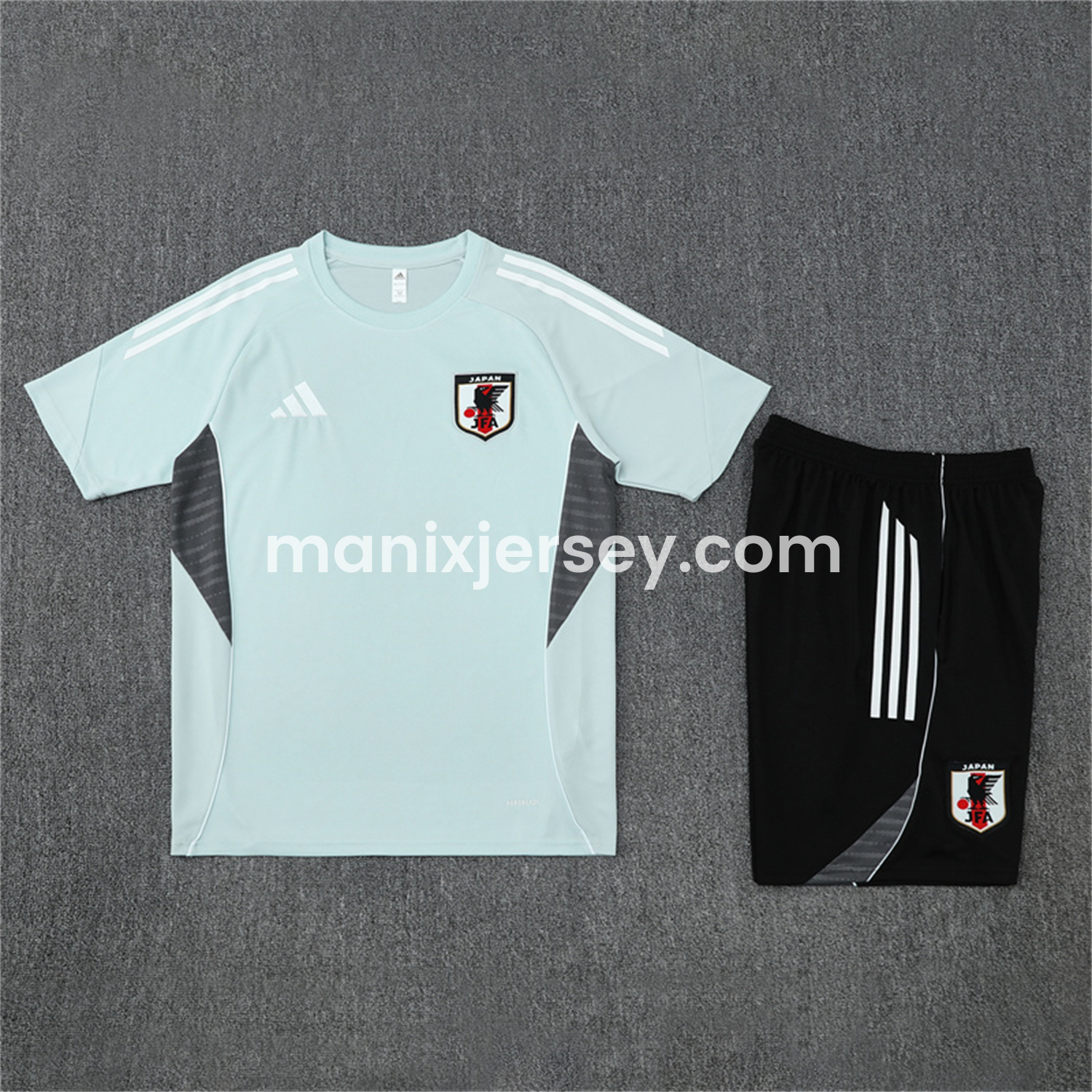 ManixJersey.com | Japan 25-26 Kids Short-Sleeve Training Set - Light Blue Top and Black Shorts -Customize Name, Number and Patch | Worldwide Shipping
