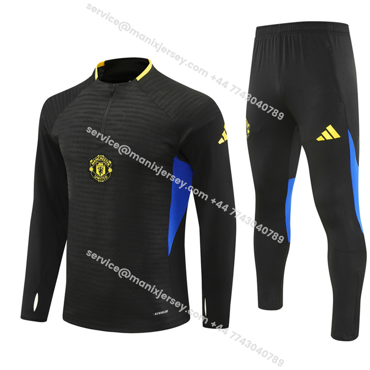 ManixJersey.com | Manchester United 25-26 Long Sleeve Training Set - Black Top & Black Pants -Customize Name, Number and Patch | Worldwide Shipping