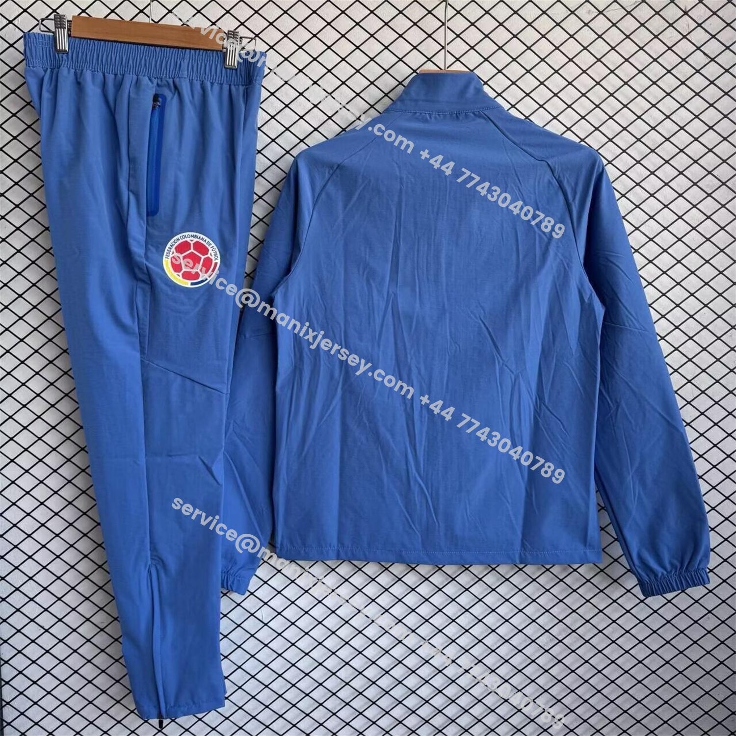 ManixJersey.com | Colombia 2026 Windbreaker Training Set - Ocean Blue Top and Pants -Customize Name, Number and Patch | Worldwide Shipping